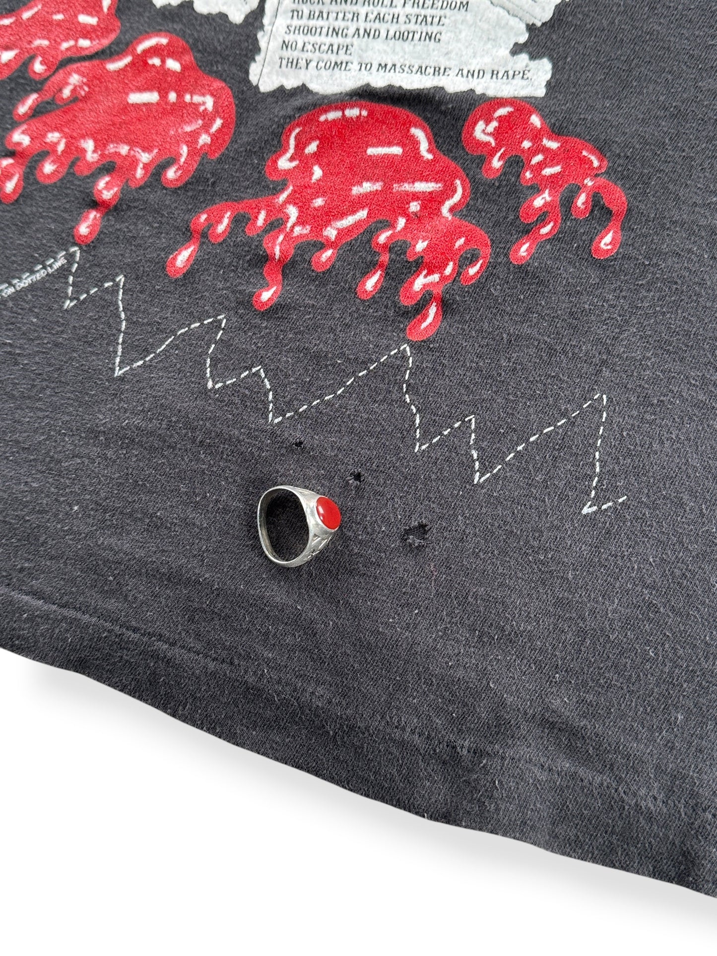 Holes near hem on Vintage Keith Richards New Barbarians Tee SZ M (Fits S)