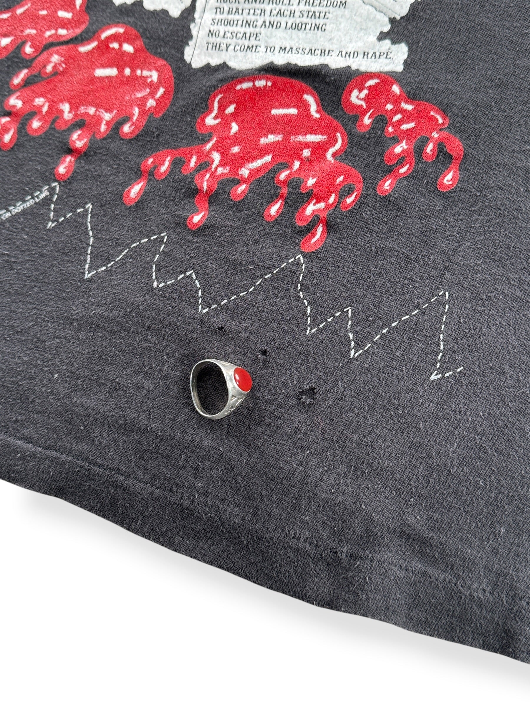 Holes near hem on Vintage Keith Richards New Barbarians Tee SZ M (Fits S)