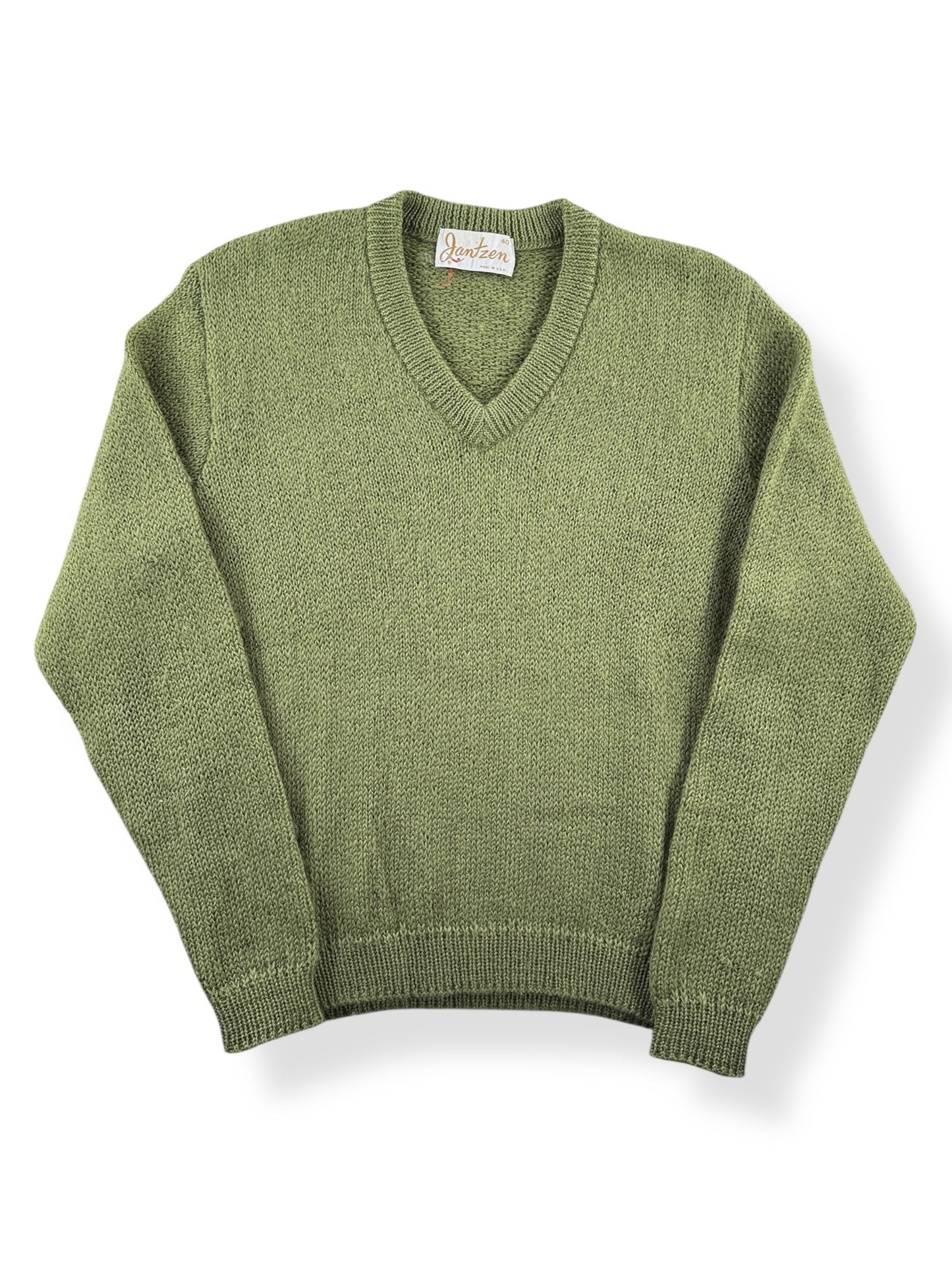 Front of Vintage Jantzen Green Wool Sweater SZ 40