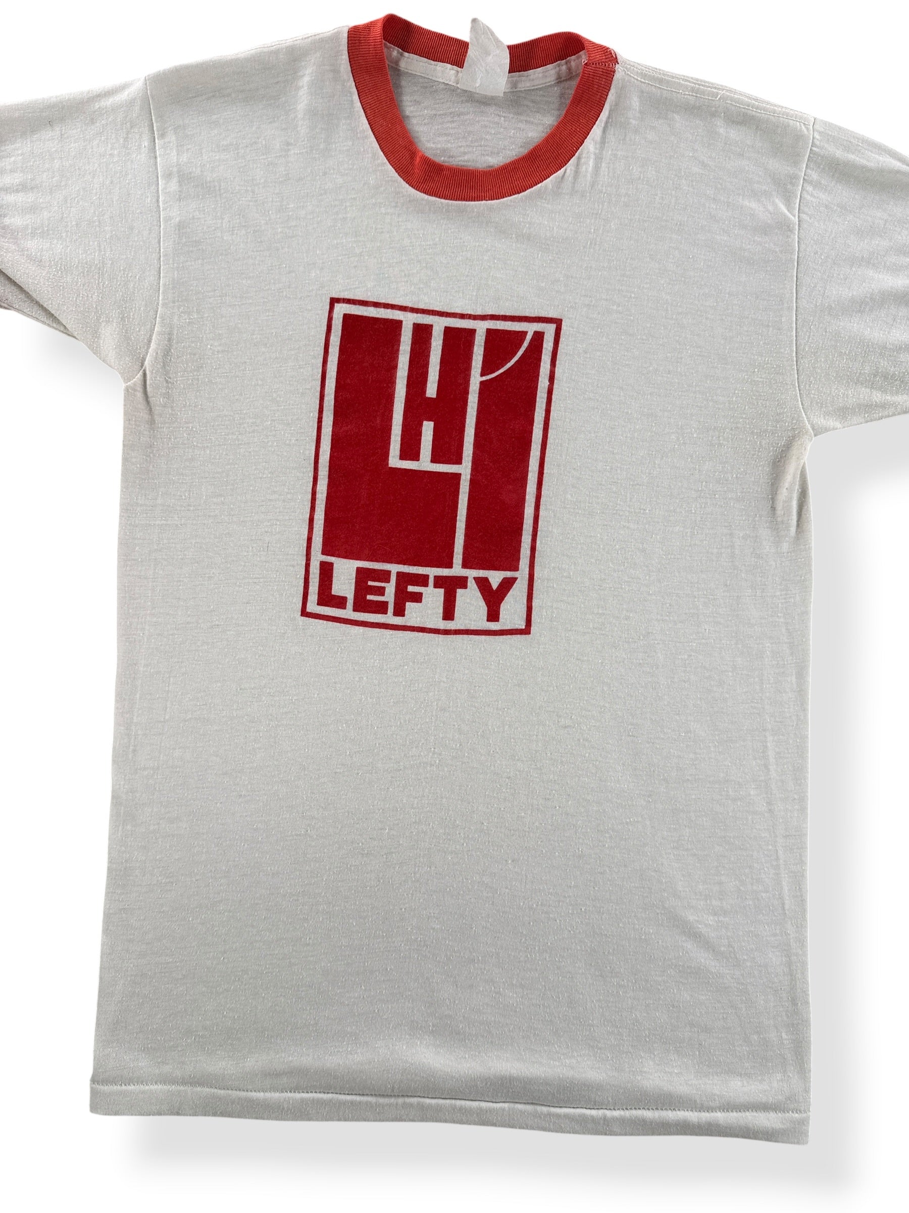 Front Close Up of Vintage Lefty Ringer Tee SZ M (Fits S)