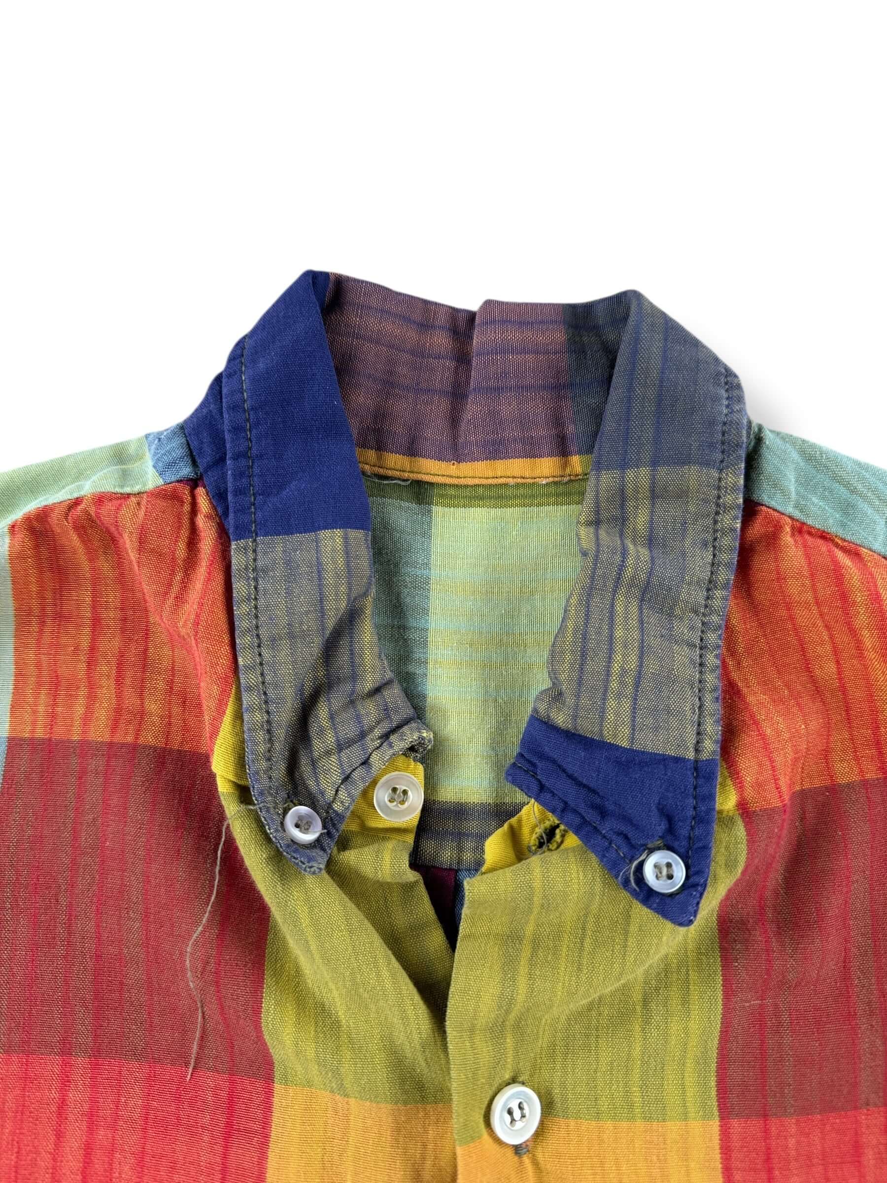 Collar of Vintage Plaid Short Sleeve Button Down Shirt SZ M