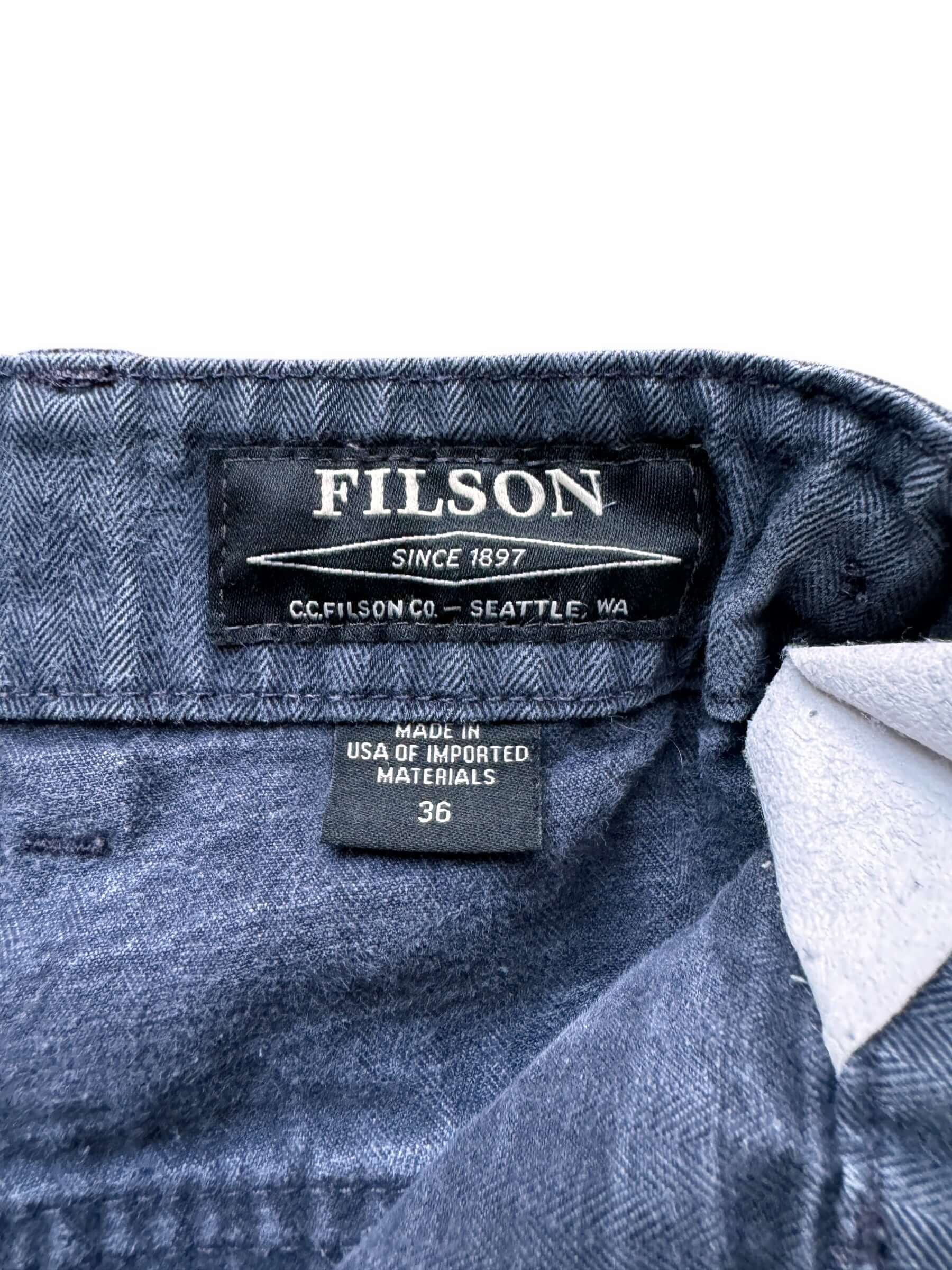 Tag View of Filson Navy Blue HBT Trousers W36