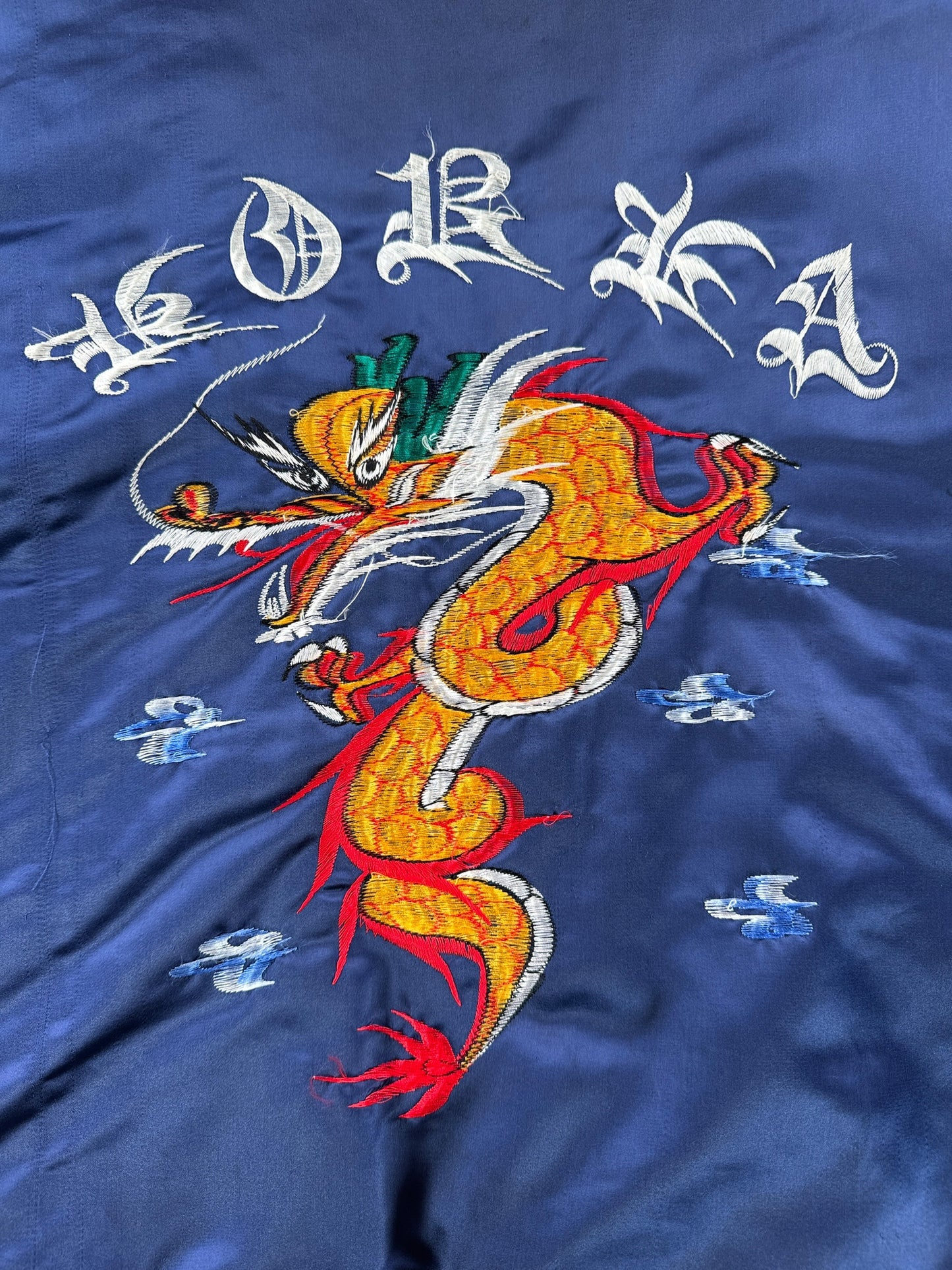 Back embroidery on Vintage 80s Korea Souvenir Jacket SZ XL