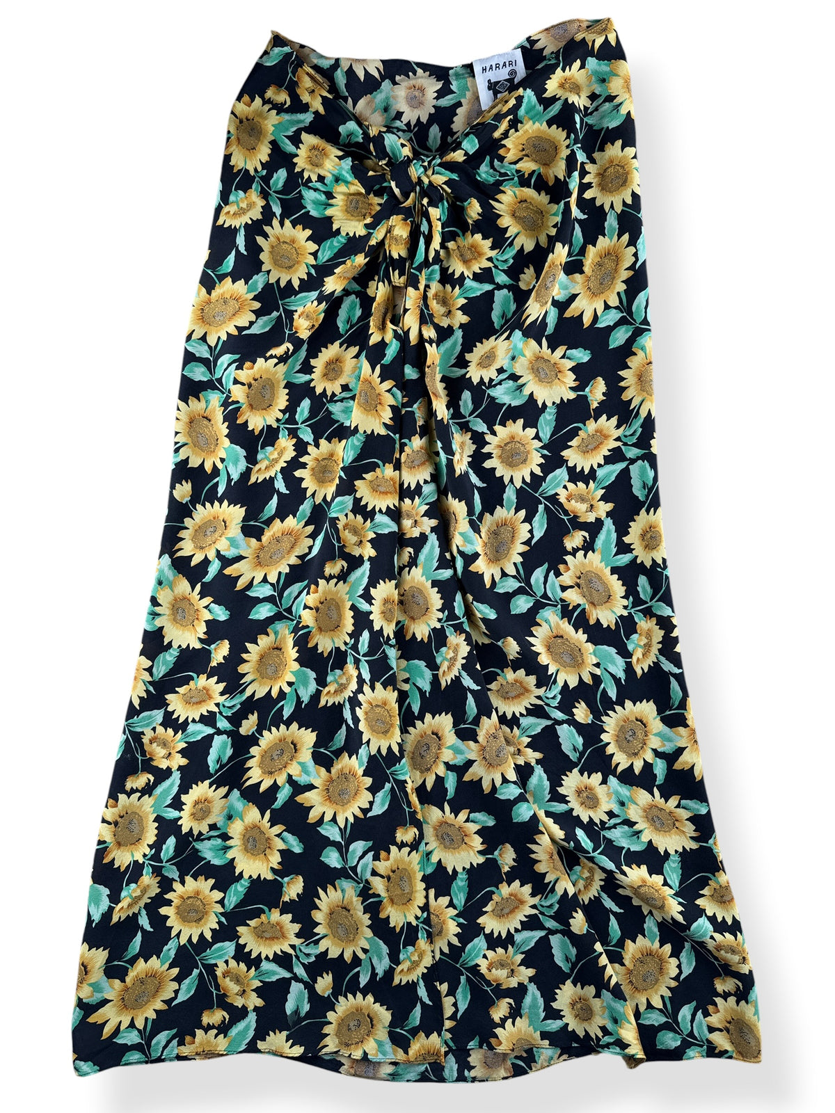 Close-up of Vintage 90s Silk Sunflower Skirt SZ M