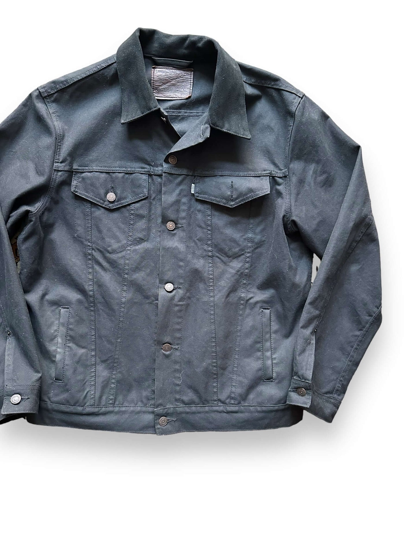 front left of Filson X Levis Black Type III Trucker Jacket SZ XXL