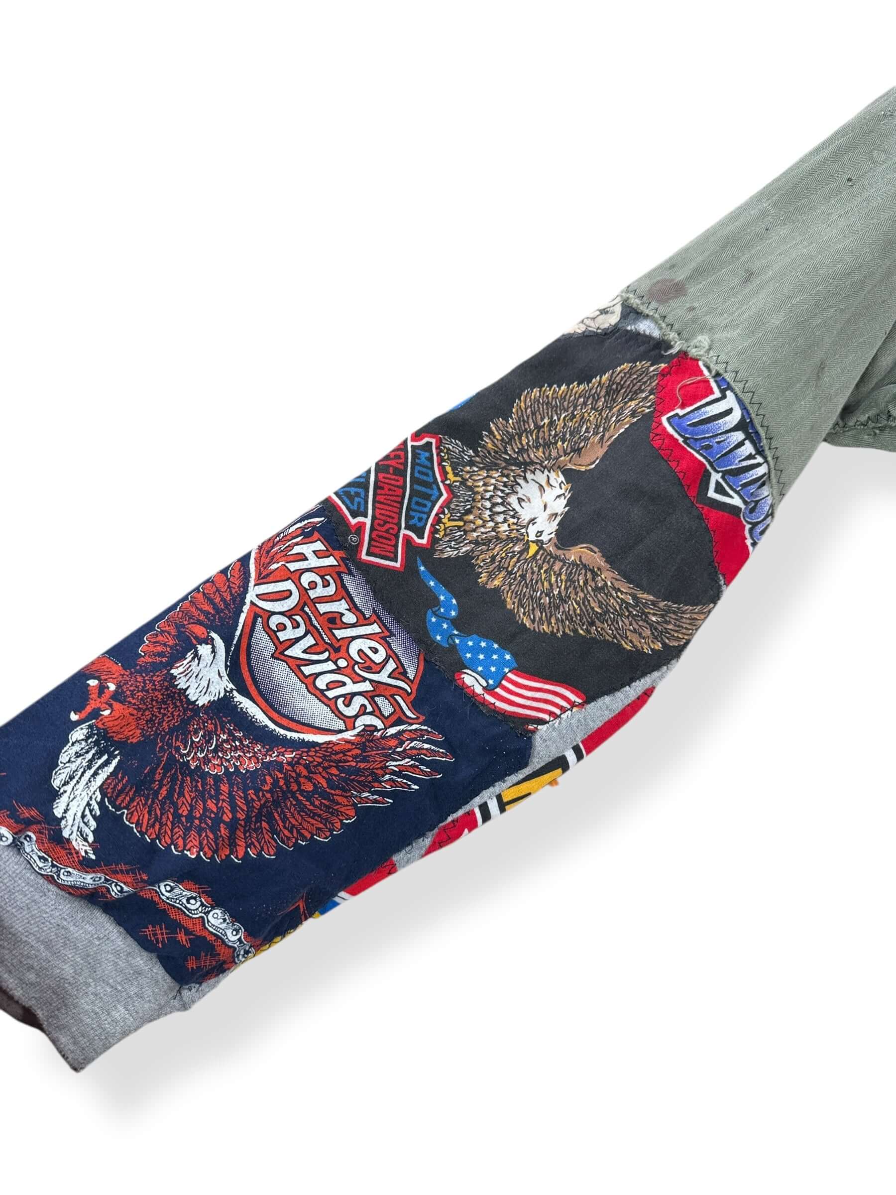 Sleeve on Vintage Custom Harley Bandana HBT Military Top SZ XL