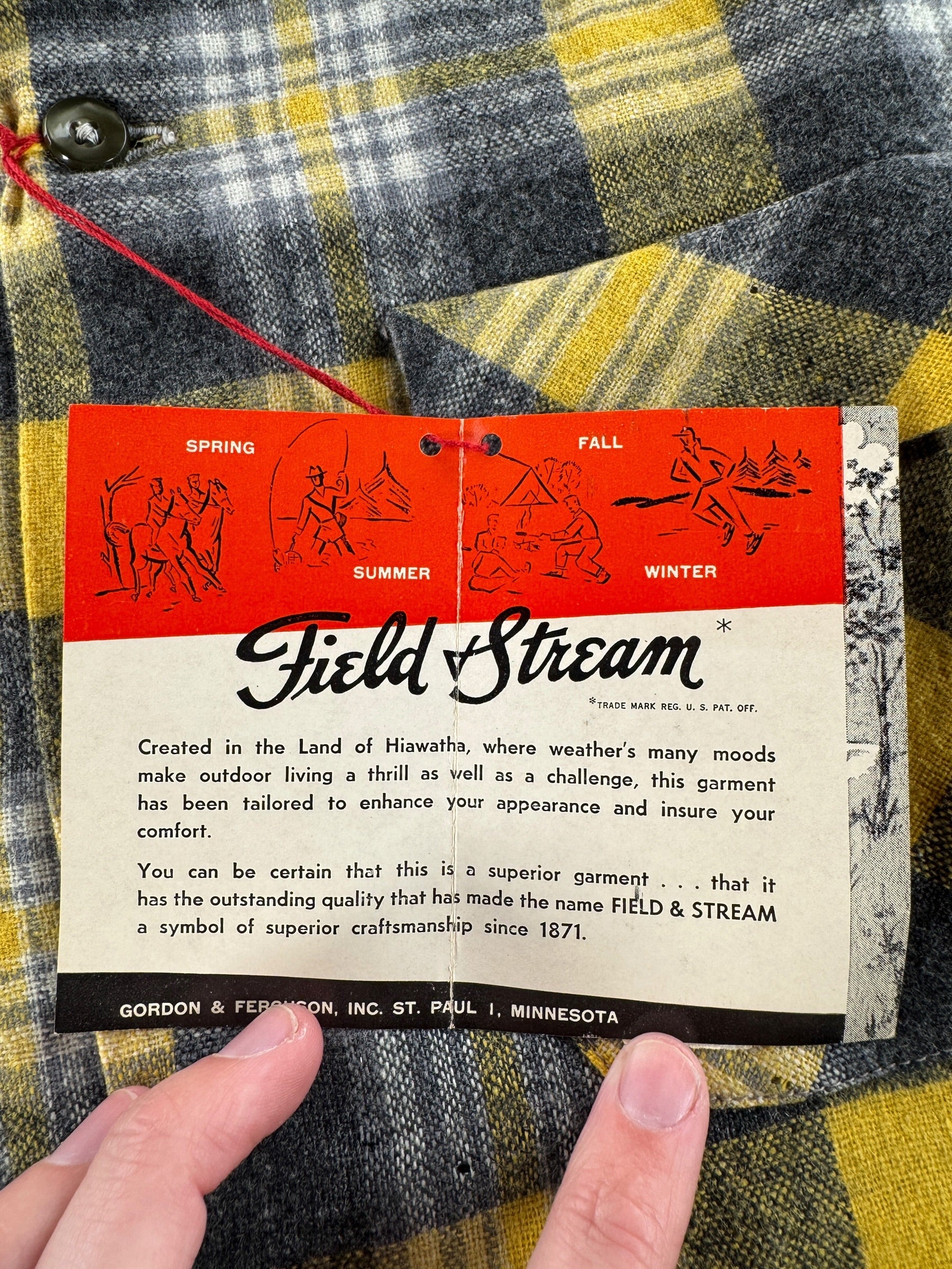 NOS Tag on Vintage NOS Field & Stream Wool Blend Flannel SZ M