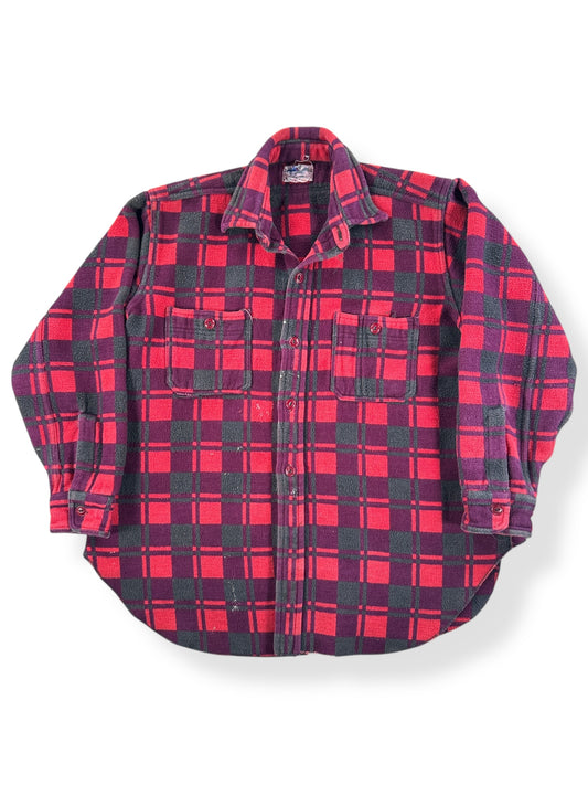 Front of Vintage Champion Red and Black Cotton Camp Blanket Flannel SZ M AS IS