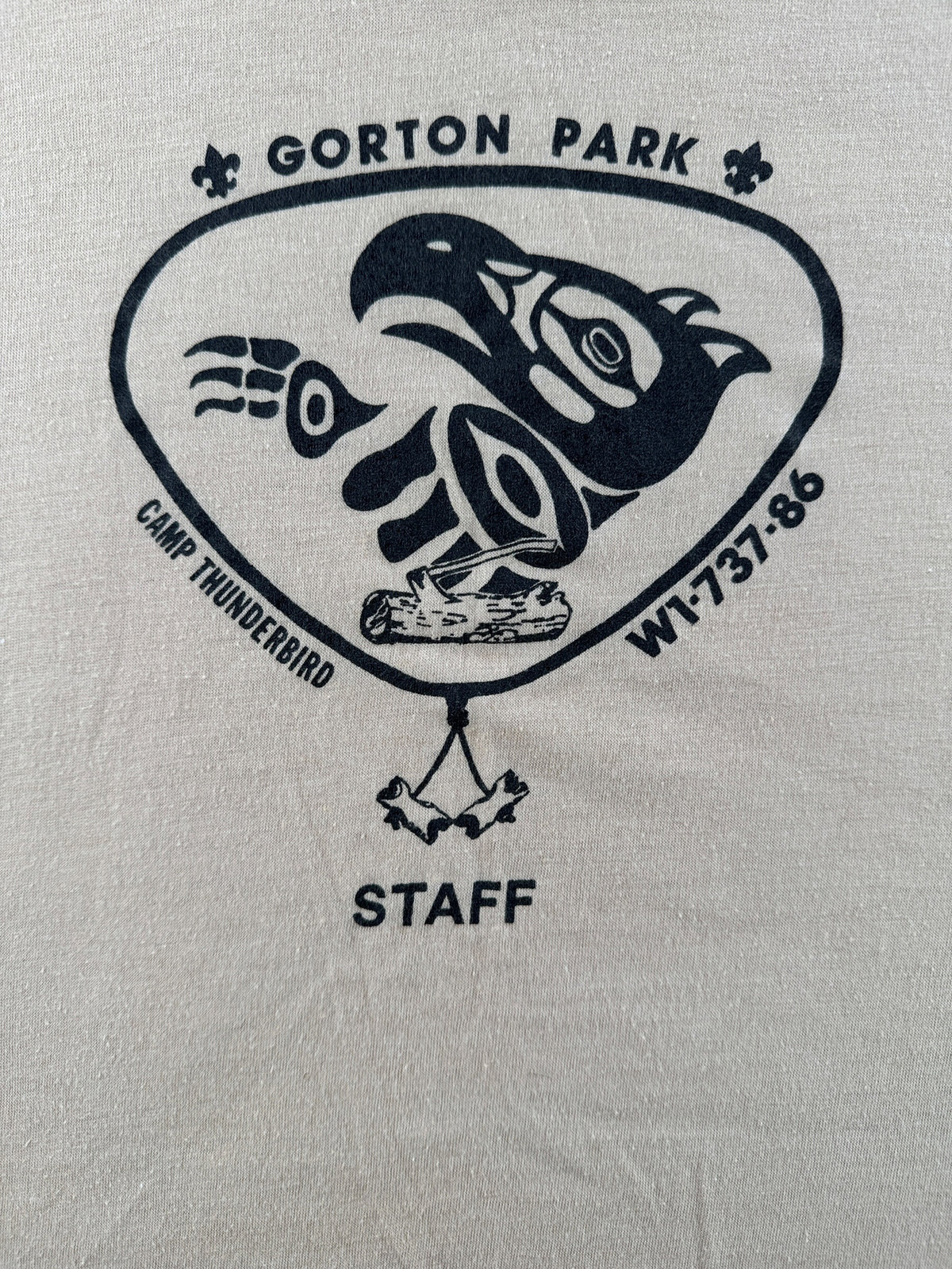 Front graphic on Vintage Gorton Park Staff Tee SZ L (Fits M)