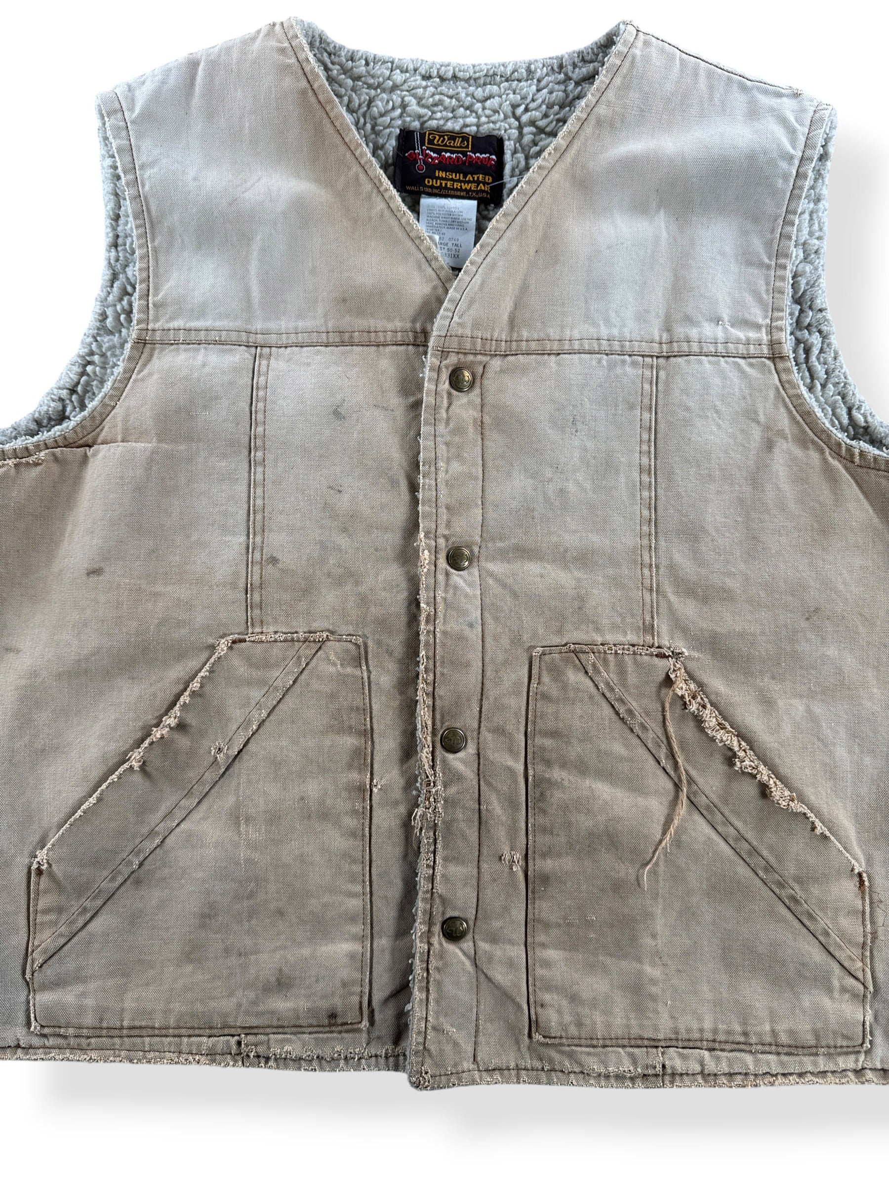 Front Close Up of Vintage Walls Blizzard Pruf Work Vest SZ XXL Tall