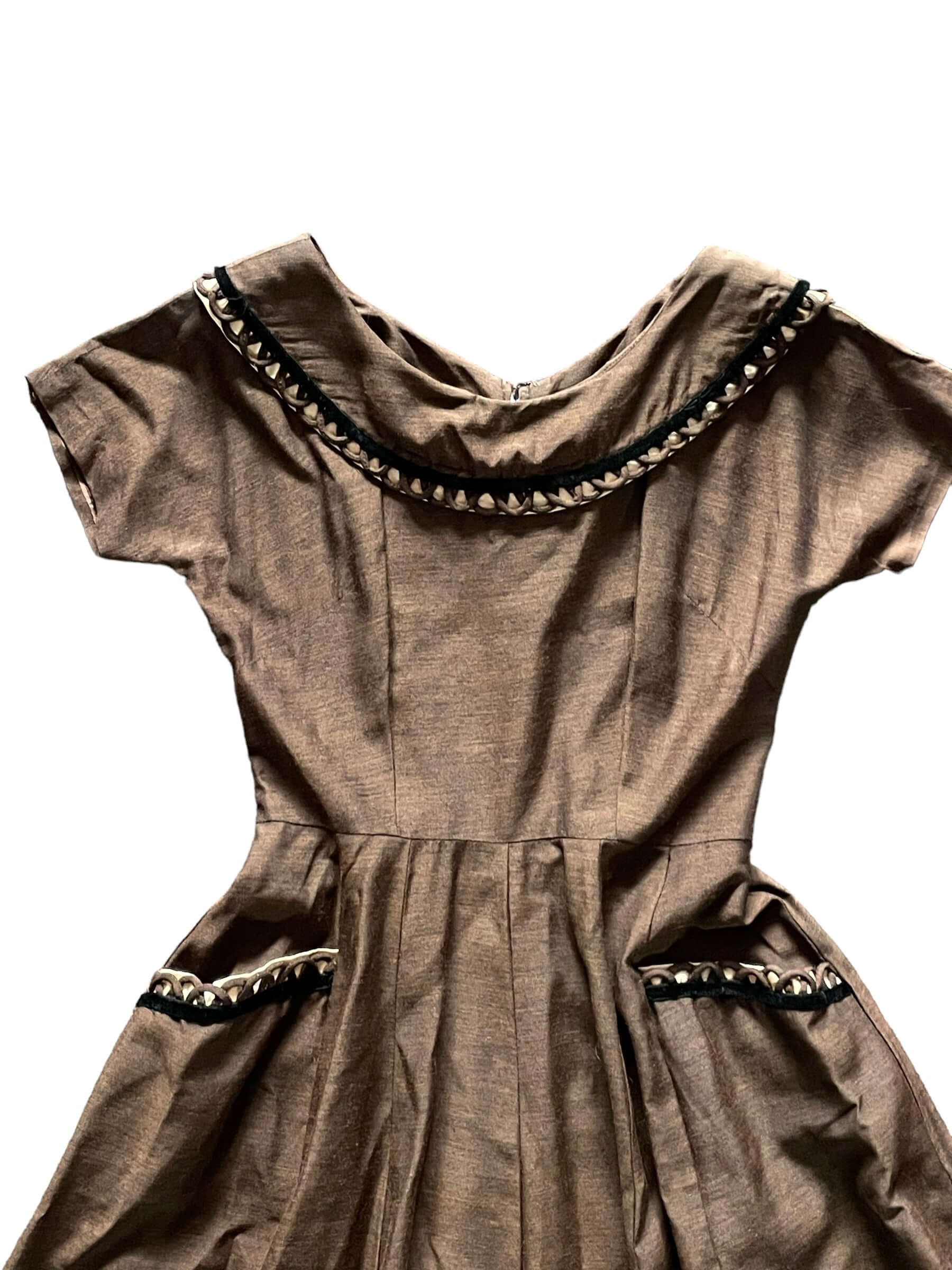 brown vintage dress Vintage 1950s Brown Dress With Velvet Trim SZ S
