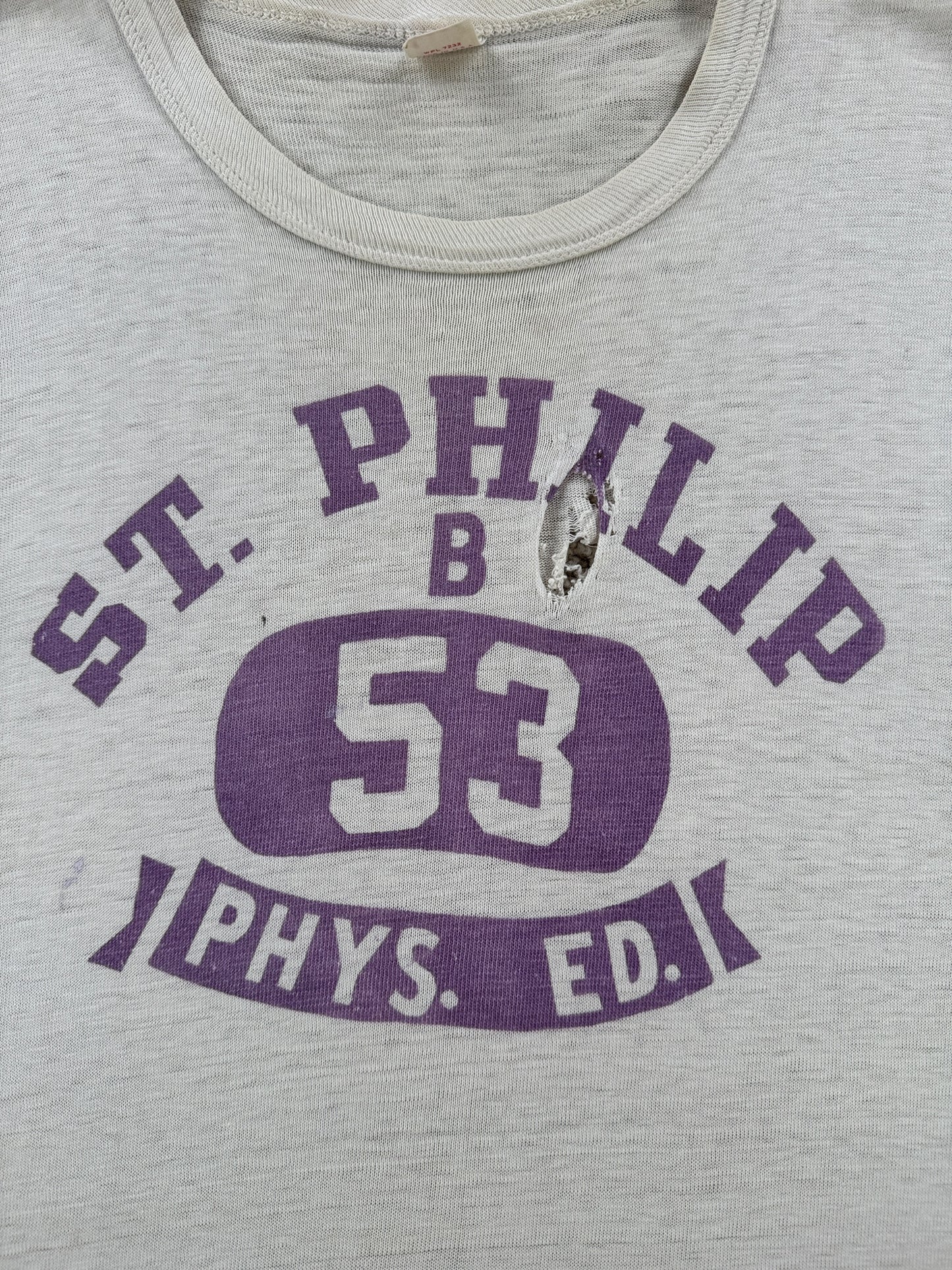Graphic of Vintage 60s Era Russell Southern St Phillip Phys Ed Tee SZ S