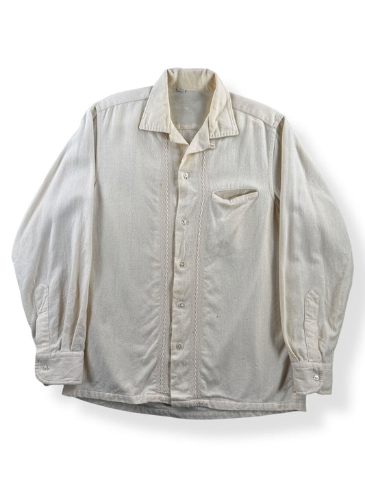 Front of Vintage Loop Collar Cream Colored Wool/Nylon Blend Flannel SZ M