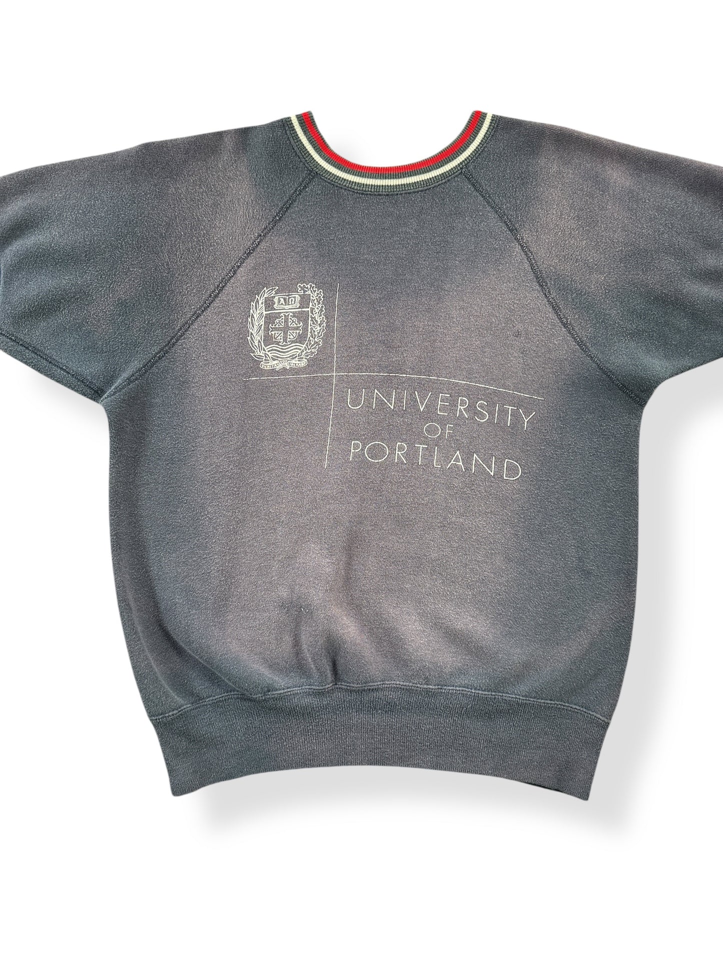 Front Close Up of Vintage University of Portland Short Sleeve Sweatshirt SZ S