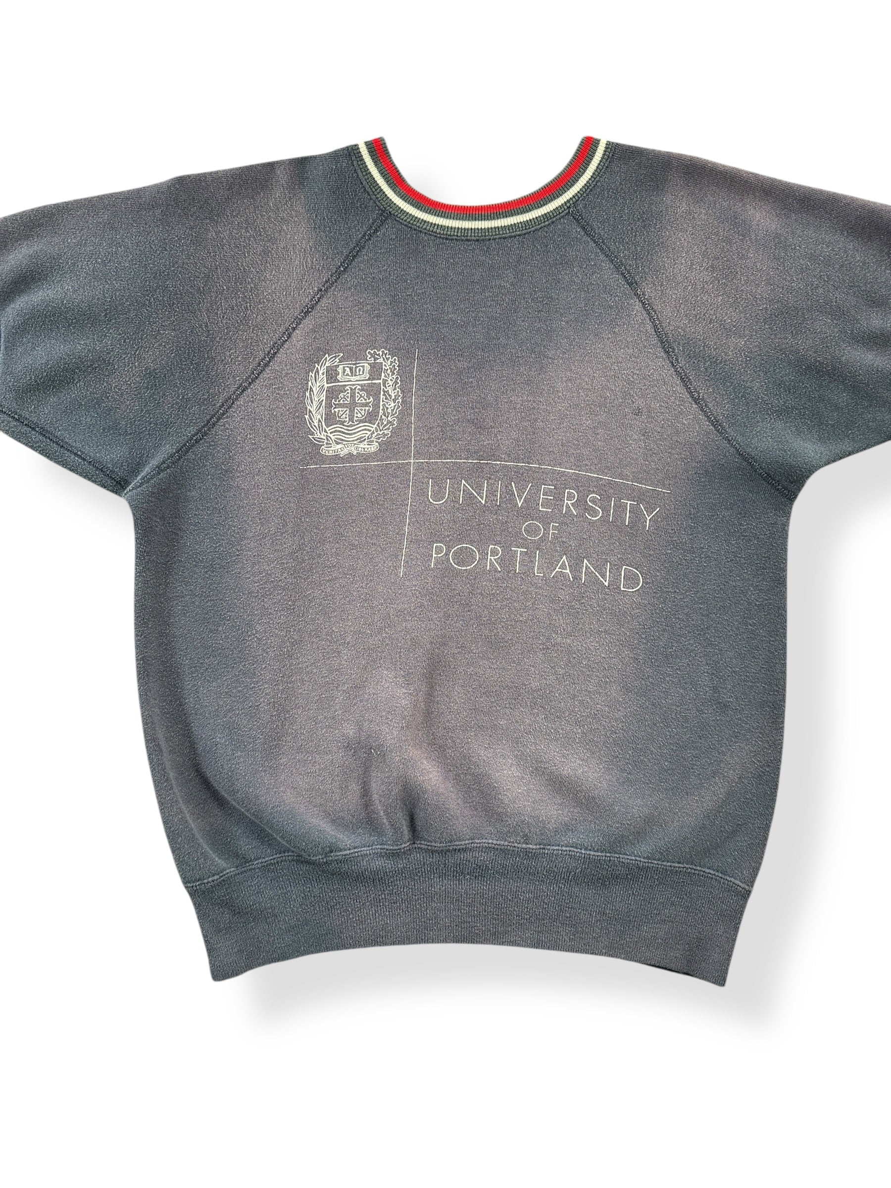 Front Close Up of Vintage University of Portland Short Sleeve Sweatshirt SZ S