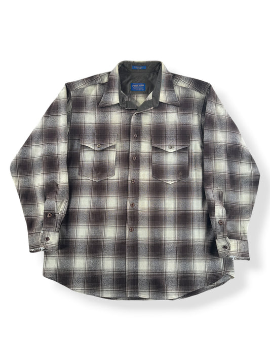 Front of Vintage Pendleton Brown & Beige Flannel SZ XL - AS IS