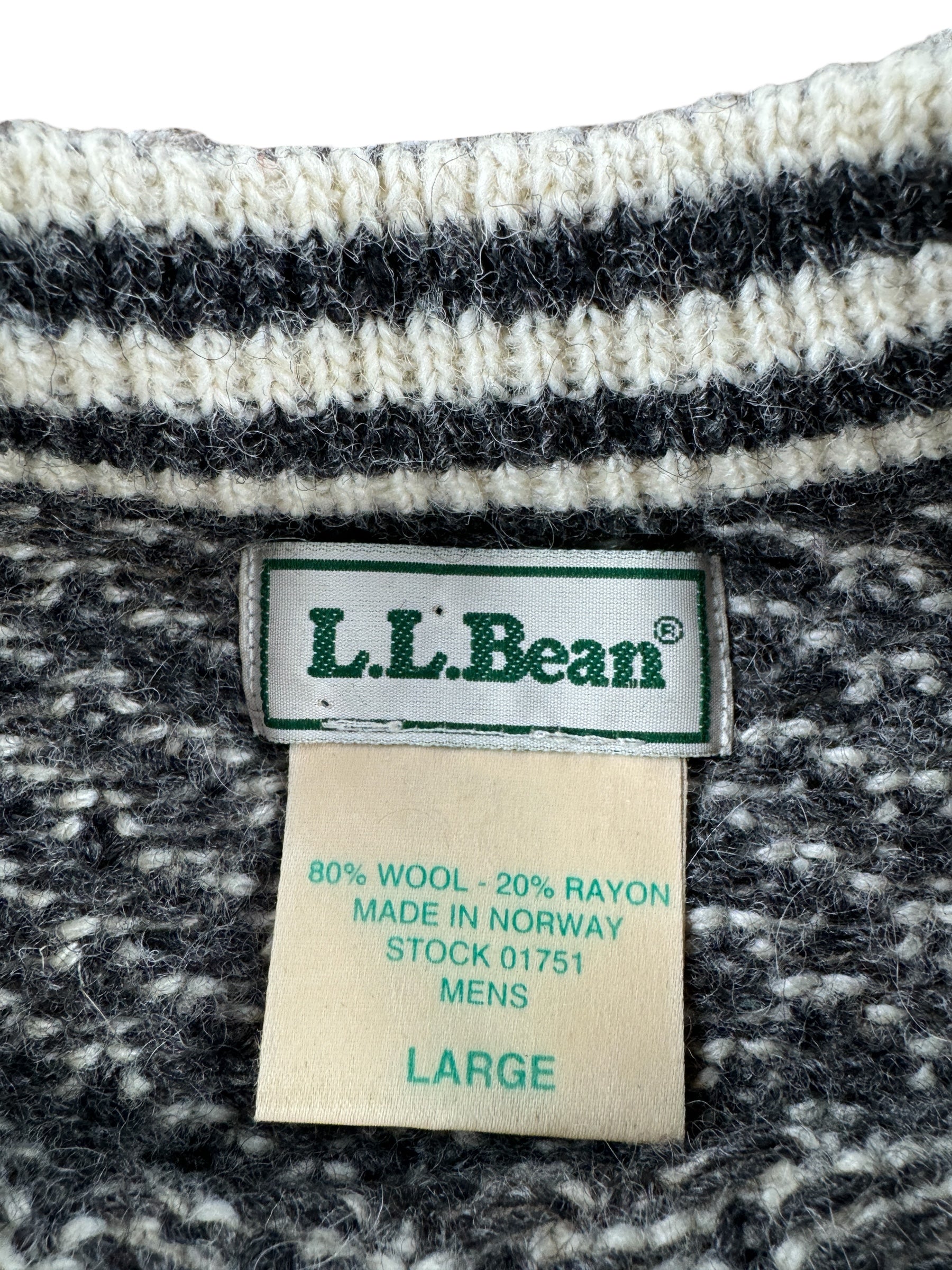 Tag on Vintage LL Bean Green Striped Ragg Wool Blend Sweater SZ L
