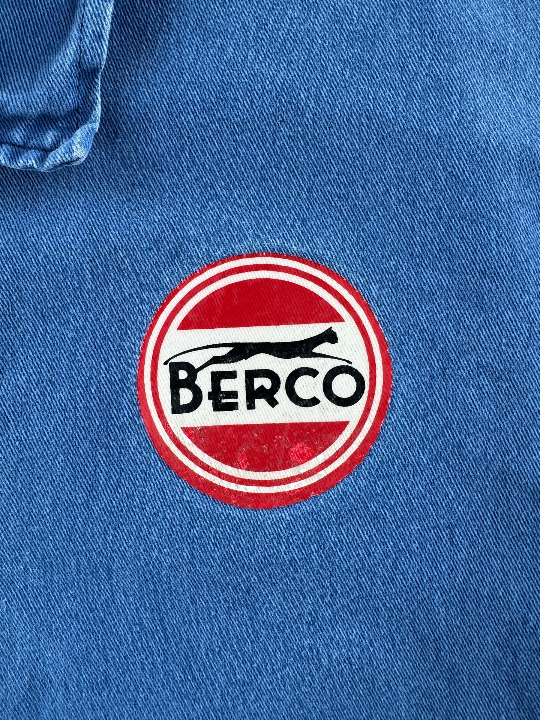 Berco label on front of Vintage Euro Berco Chore Coat SZ XL