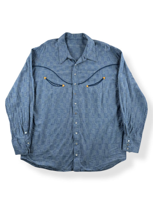 Front of Vintage Homemade Smile Pocket Western Pearl Snap Shirt SZ XL