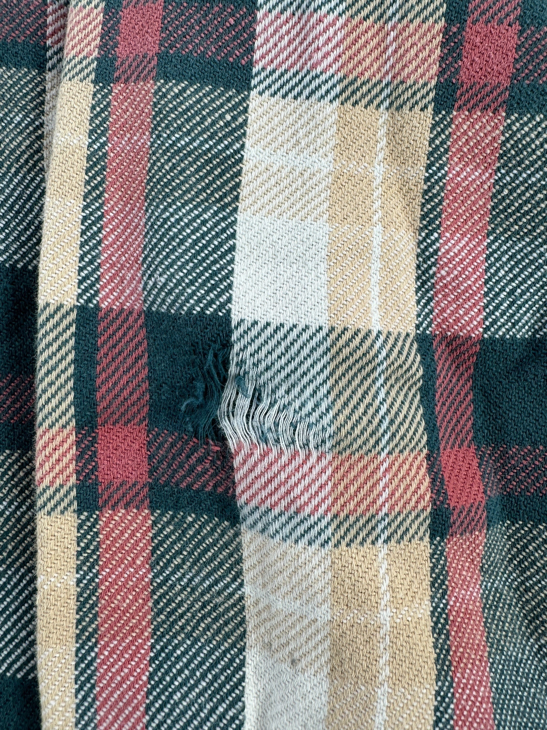 Sleeve on Vintage 80s Big Mac Green & Salmon Cotton Flannel SZ L