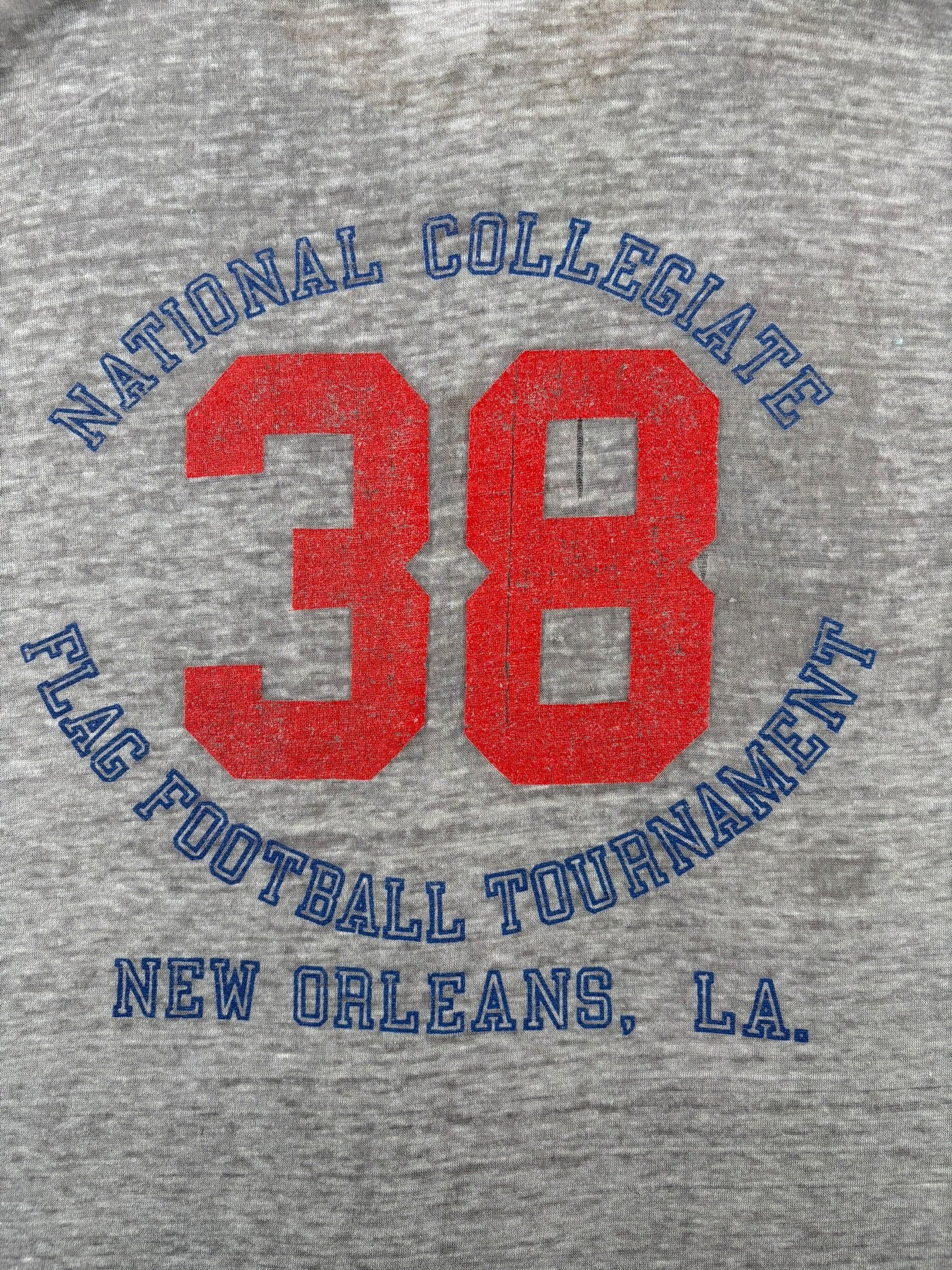 Back Graphic of Vintage 1982 Paper Thin Budweiser Sugar Bowl Classic Tee SZ L (Fits S)