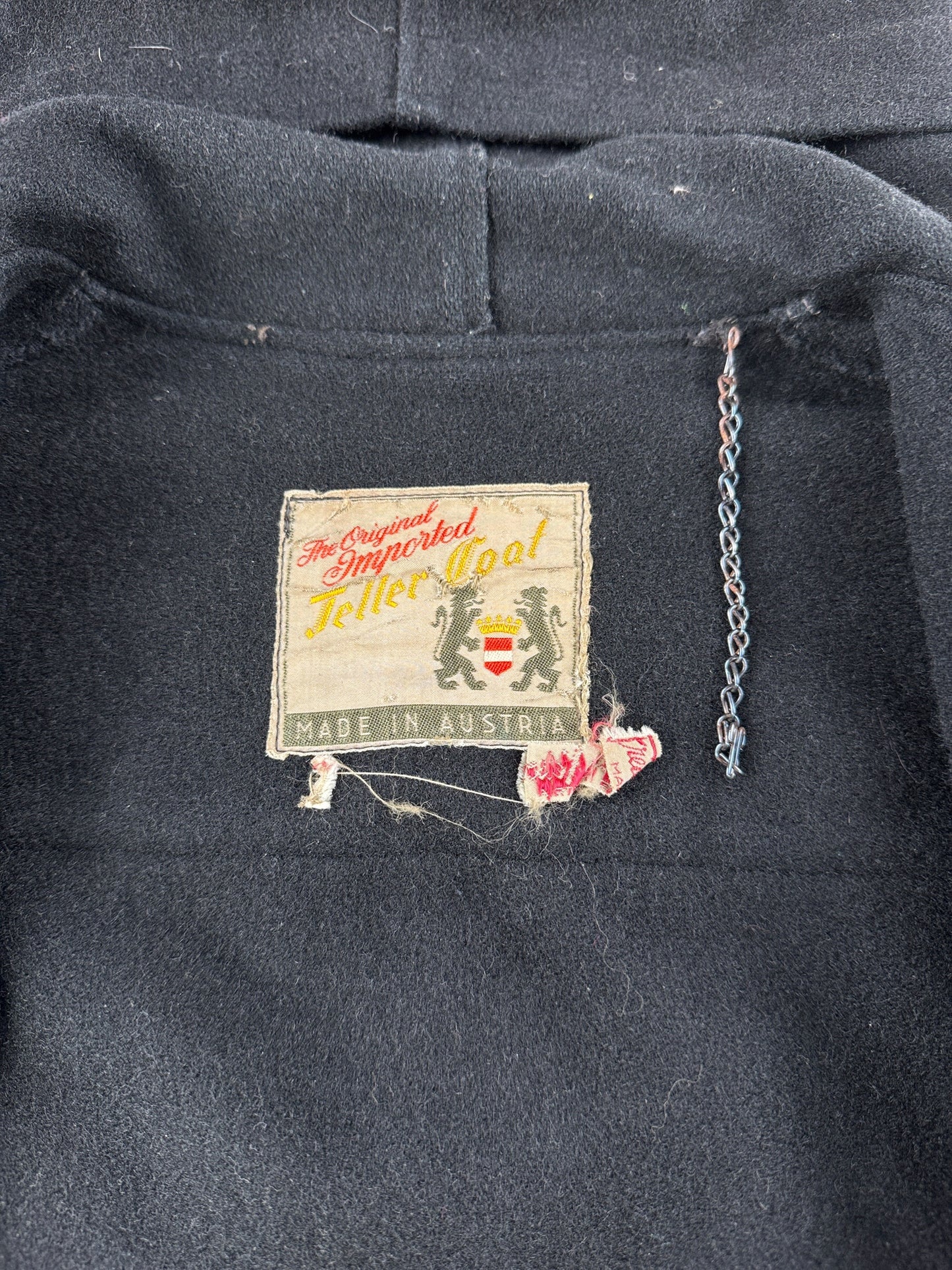 Tags on Vintage Frederick And Nelson Black Wool Toggle Front Coat SZ XL