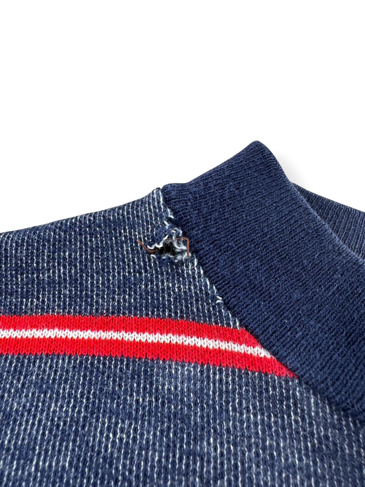 Small hole near collar on Vintage 50s Striped Pocket Tee SZ M