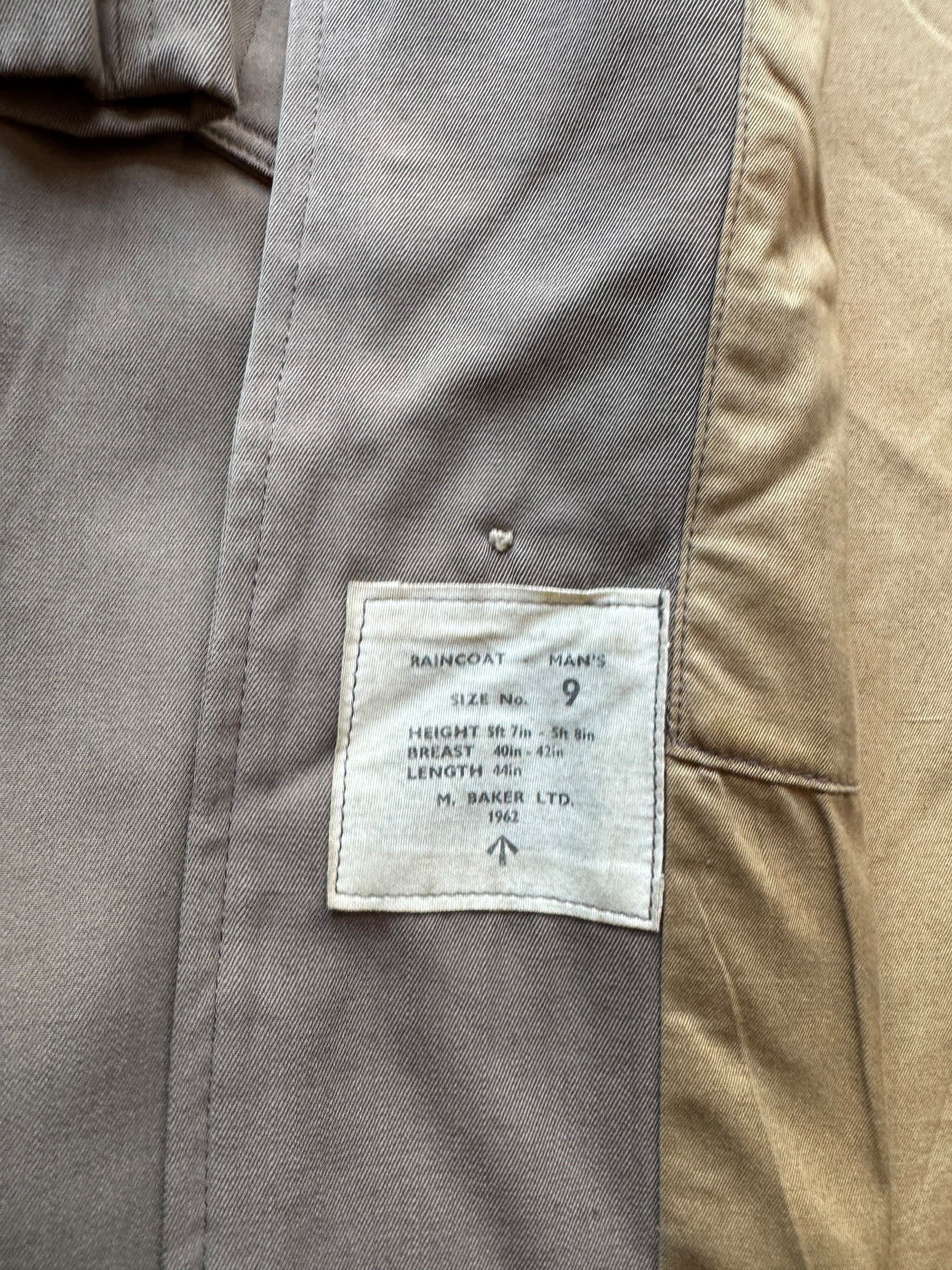 Label on Vintage Wool Gabardine Trench Coat SZ XL