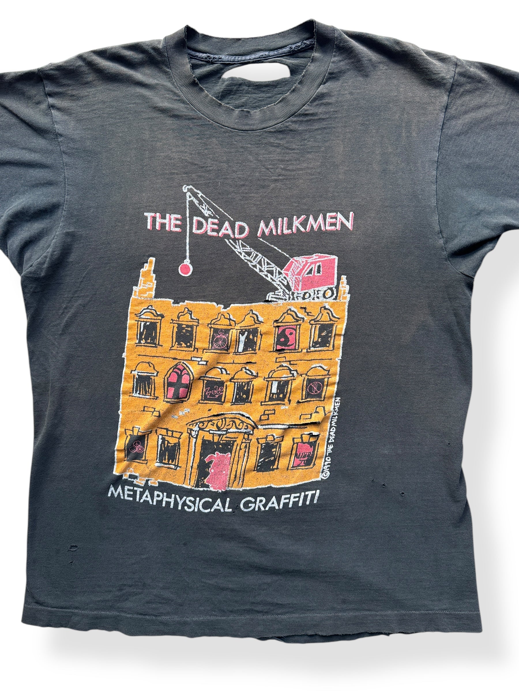 Front Close Up of Vintage Dead Milkmen 1990 Metaphysical Graffiti Tee AS IS SZ L