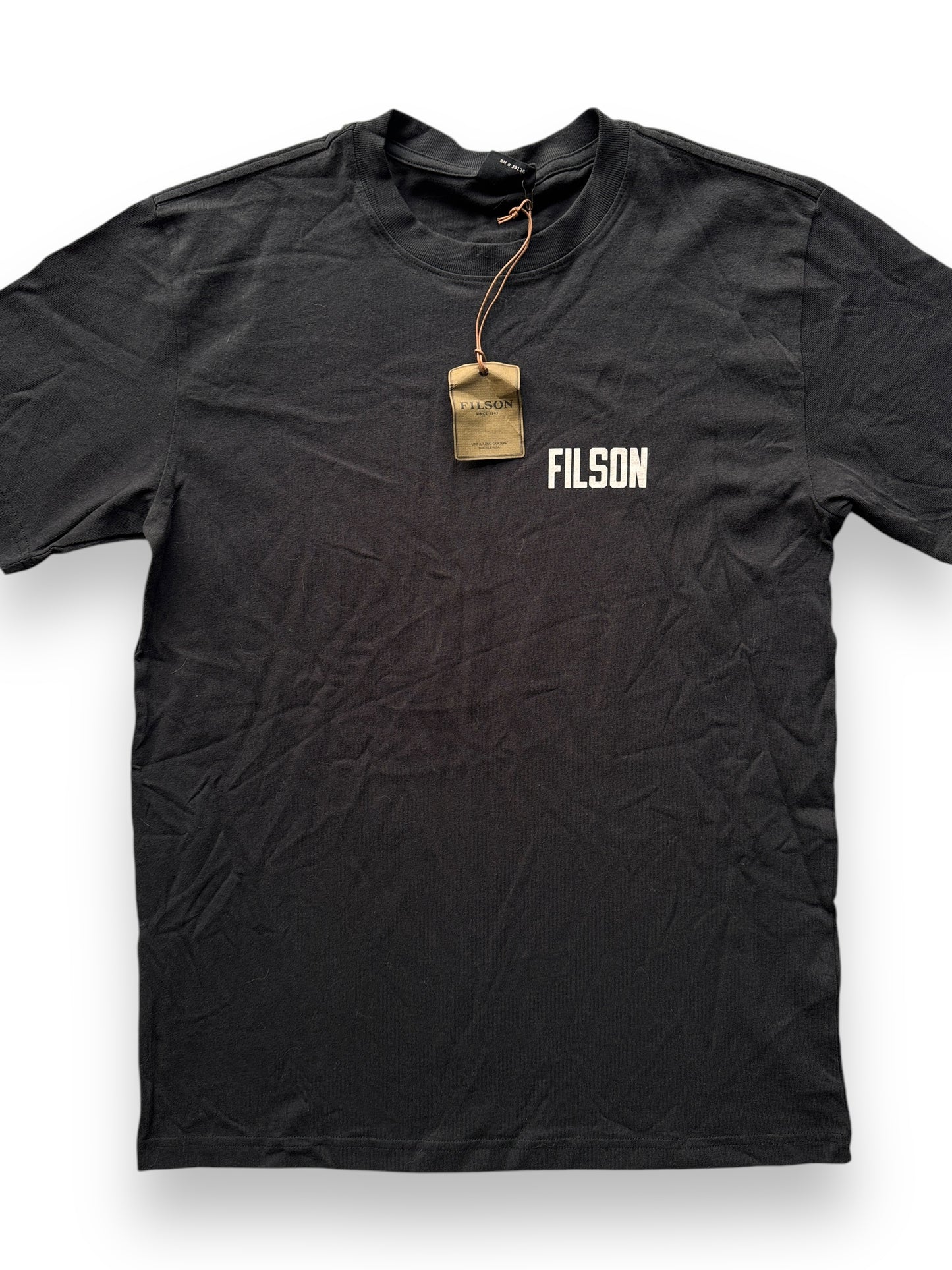 front close up of NWT Black Filson Eagle Tee SZ S