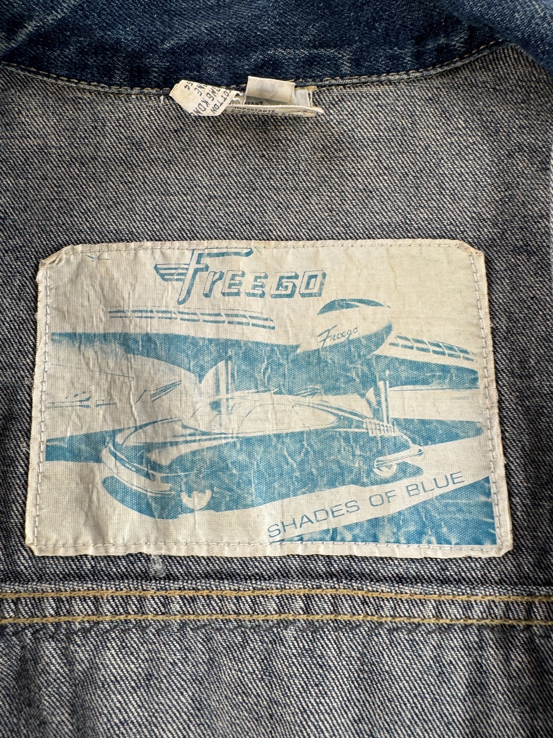 Tag on Vintage 90s Studded & Charmed Freego Trucker Jacket SZ L