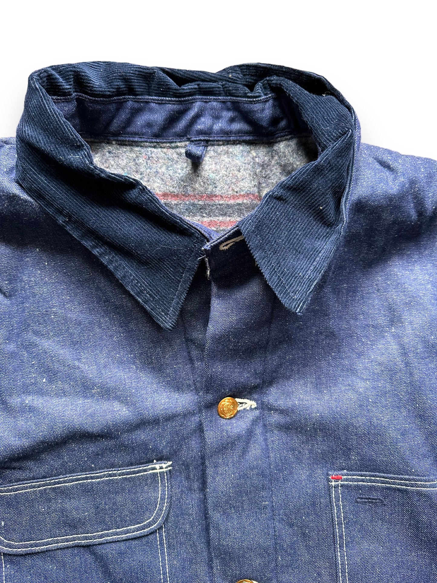 Collar View of Vintage NOS Blue Bell Blanket Lined Denim Chore Coat SZ 50 | Vintage Denim Chore Coat | Barn Owl Vintage Seattle