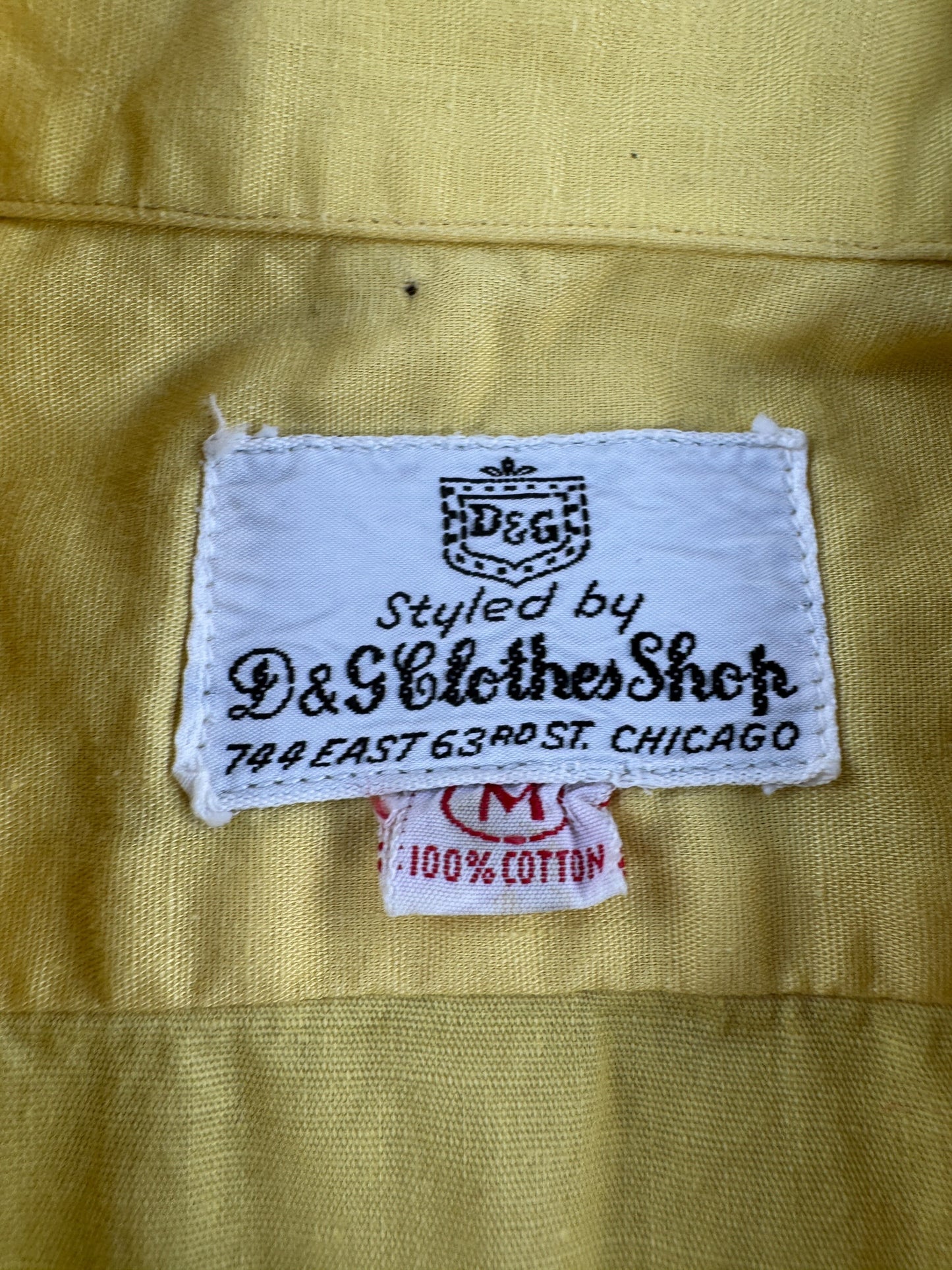 Label on Vintage Yellow D&G Cloth Shop Yellow Dagger Collar Shirt SZ M