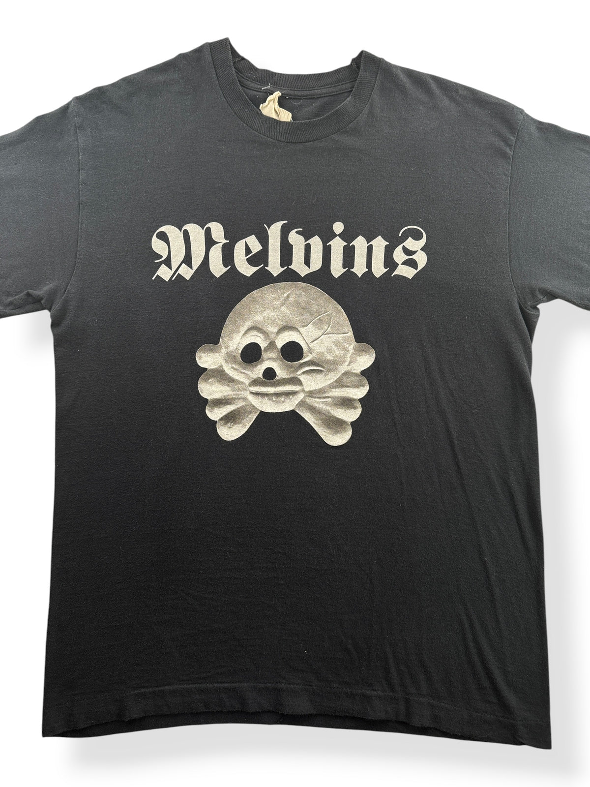 Close-up of Vintage Early 90s Era Melvins Skull Glitter Print Tee SZ M