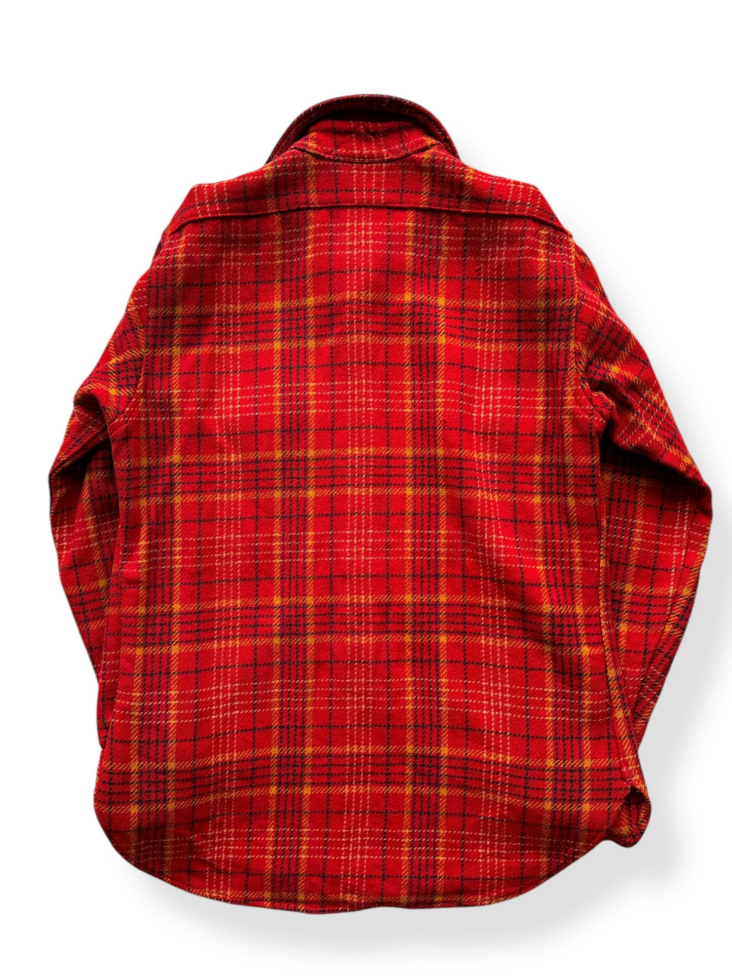 Back of Vintage Pendleton Red and Yellow Heavy Wool Flannel SZ M