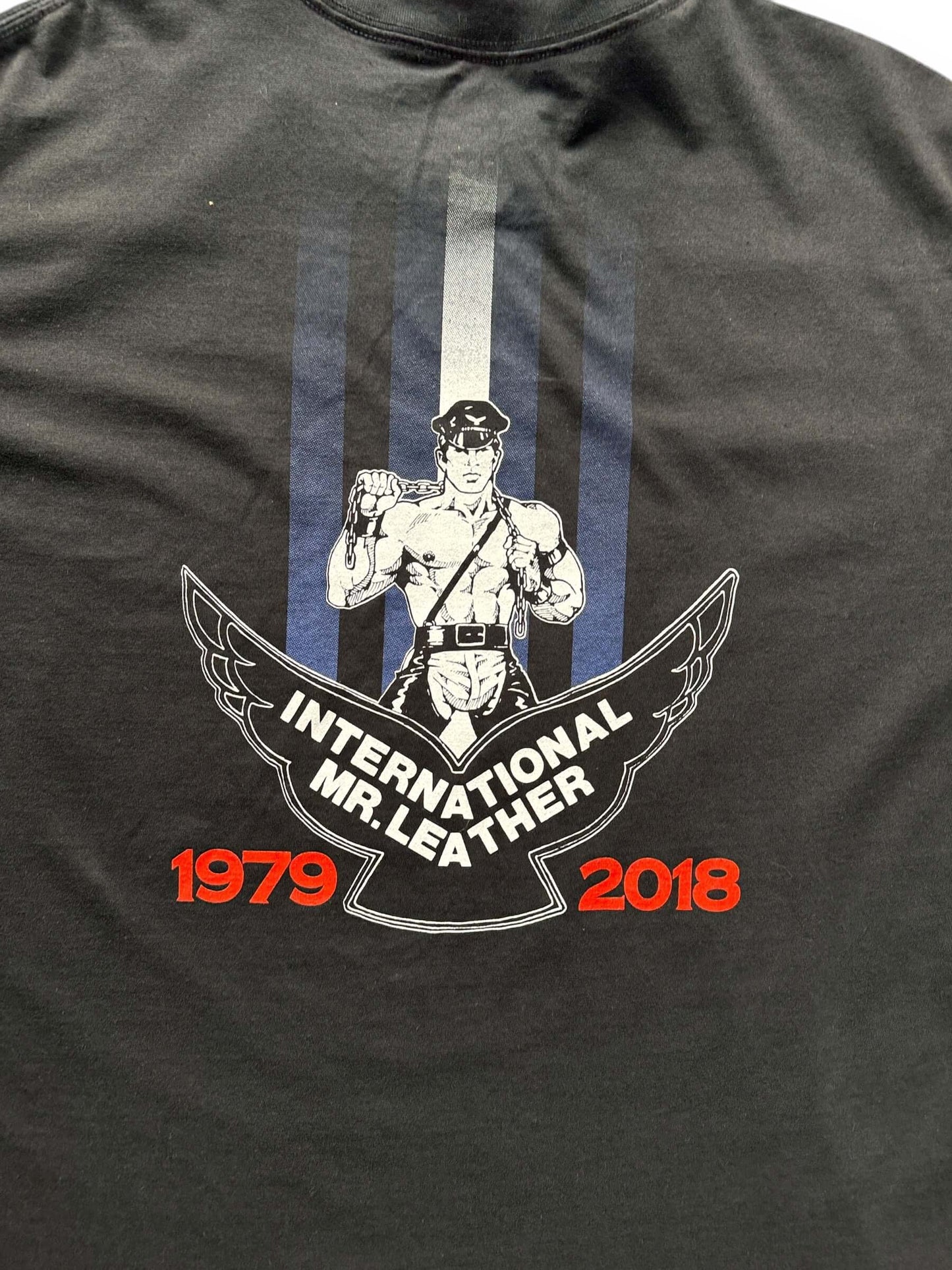 back close up of 2018 International Mr. Leather Tee SZ XL