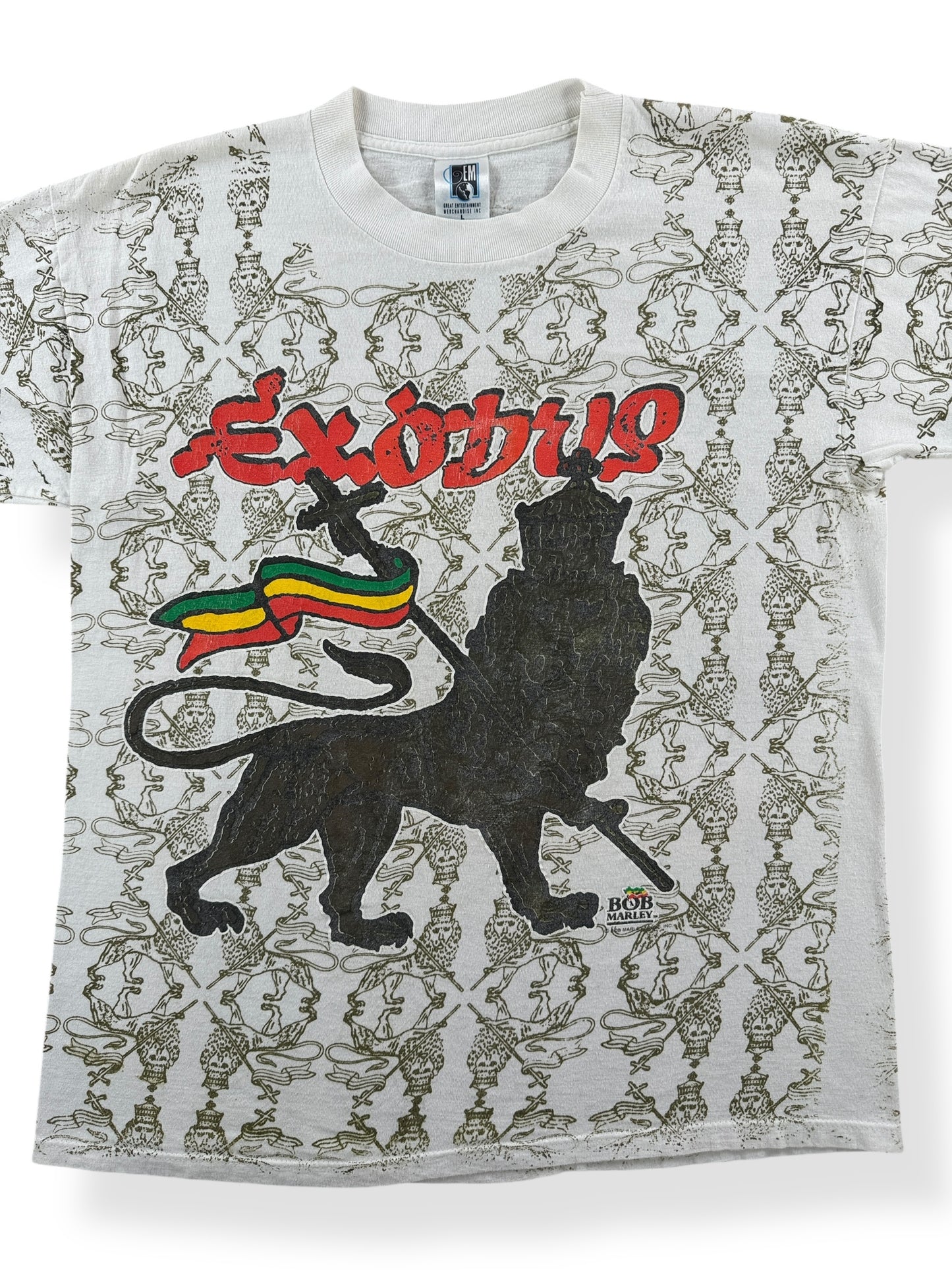 Front Close Up of Vintage Bob Marley Exodus AOP Tee SZ M