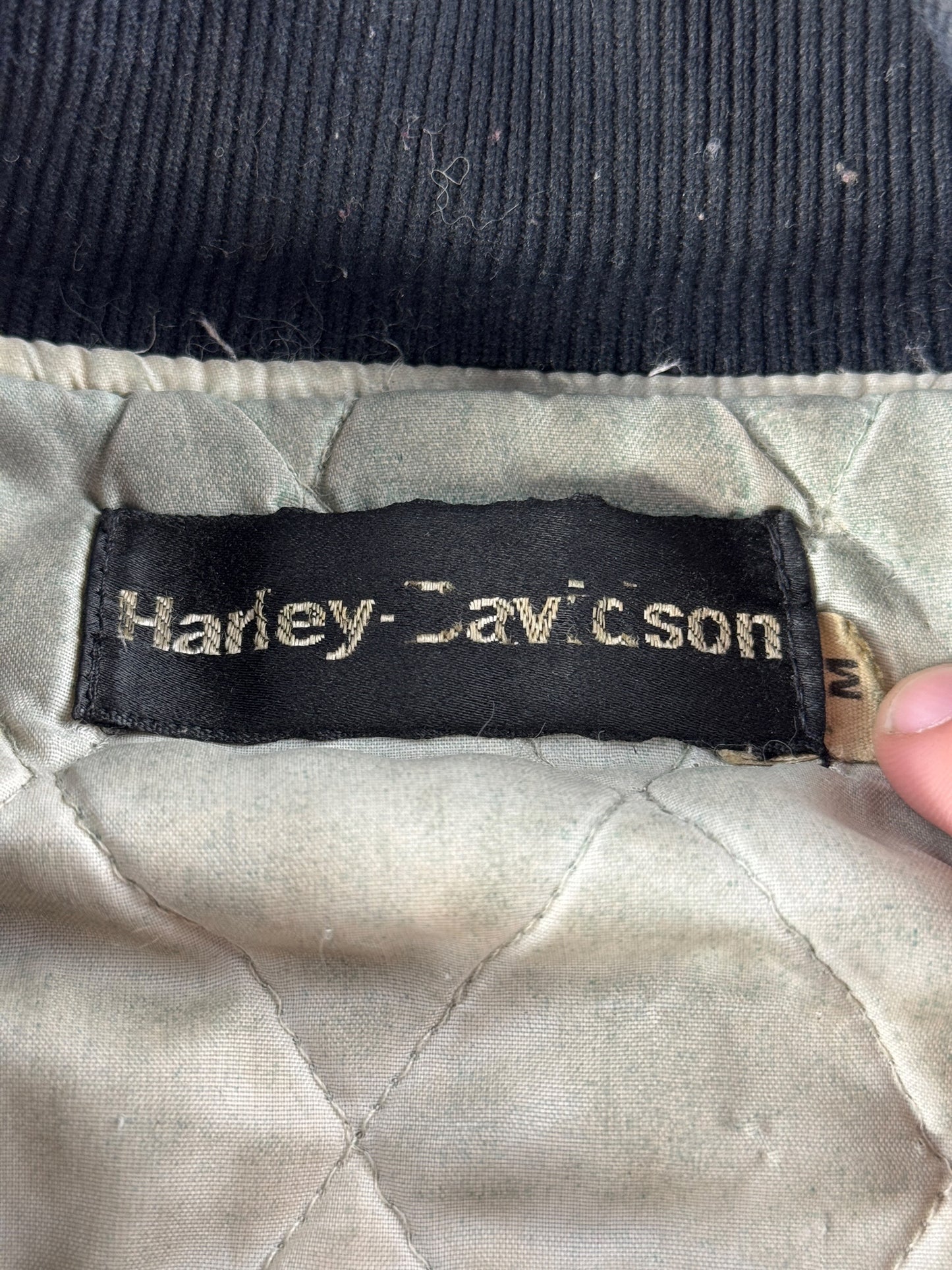 Tag on Vintage Harley Davidson Satin Bomber Jacket SZ M - AS IS