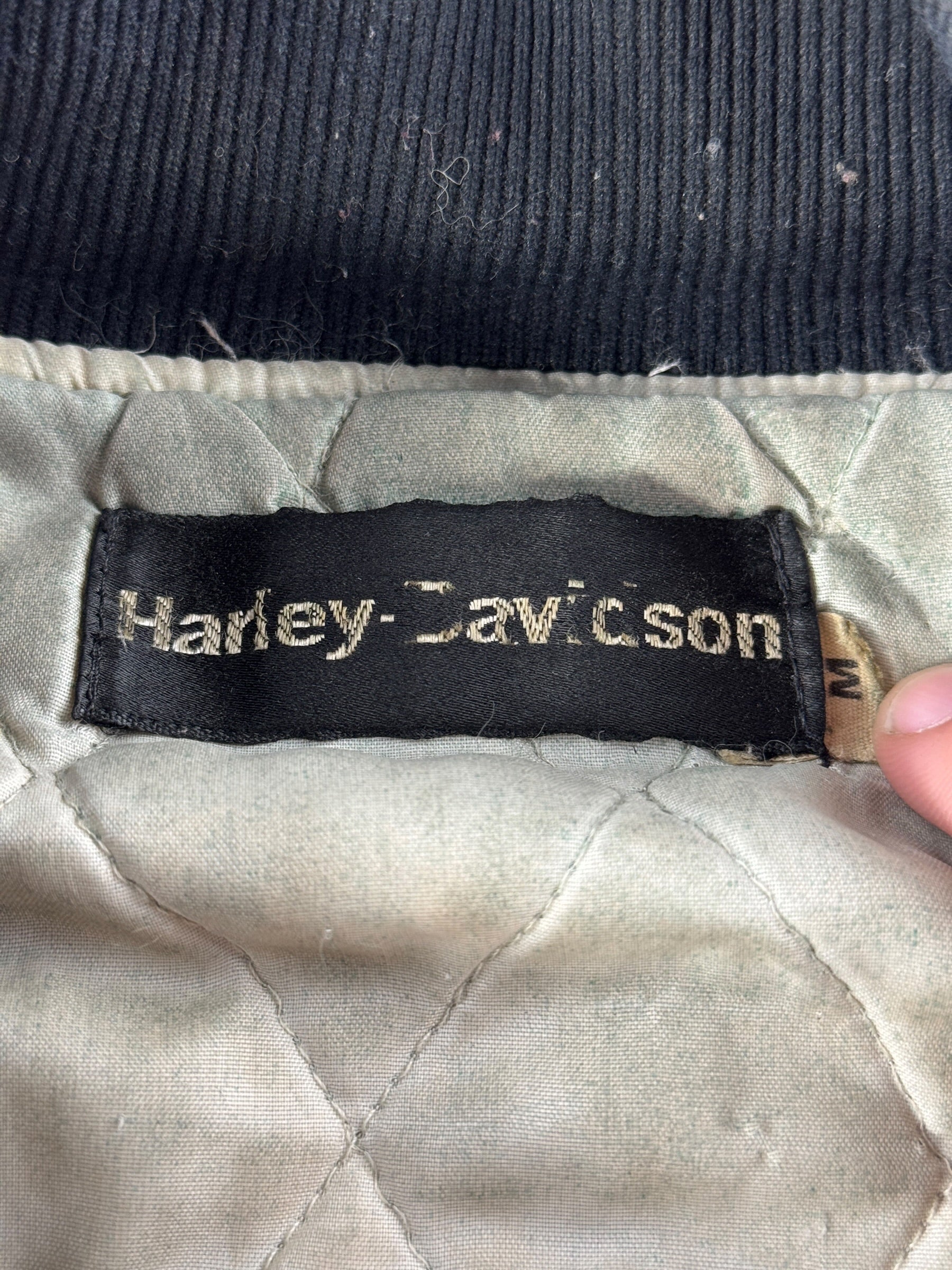 Tag on Vintage Harley Davidson Satin Bomber Jacket SZ M - AS IS