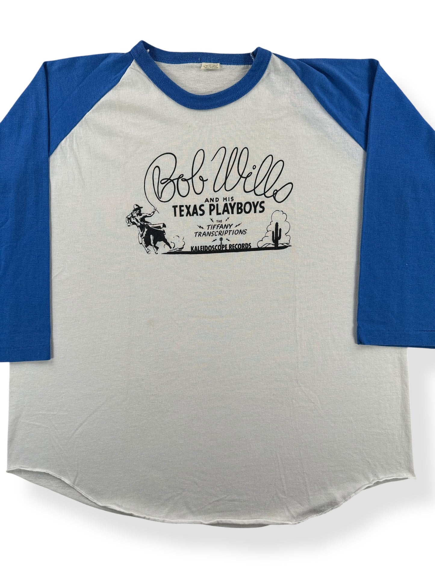 Front Close Up of Vintage Bob Wills Raglan Tee SZ XL
