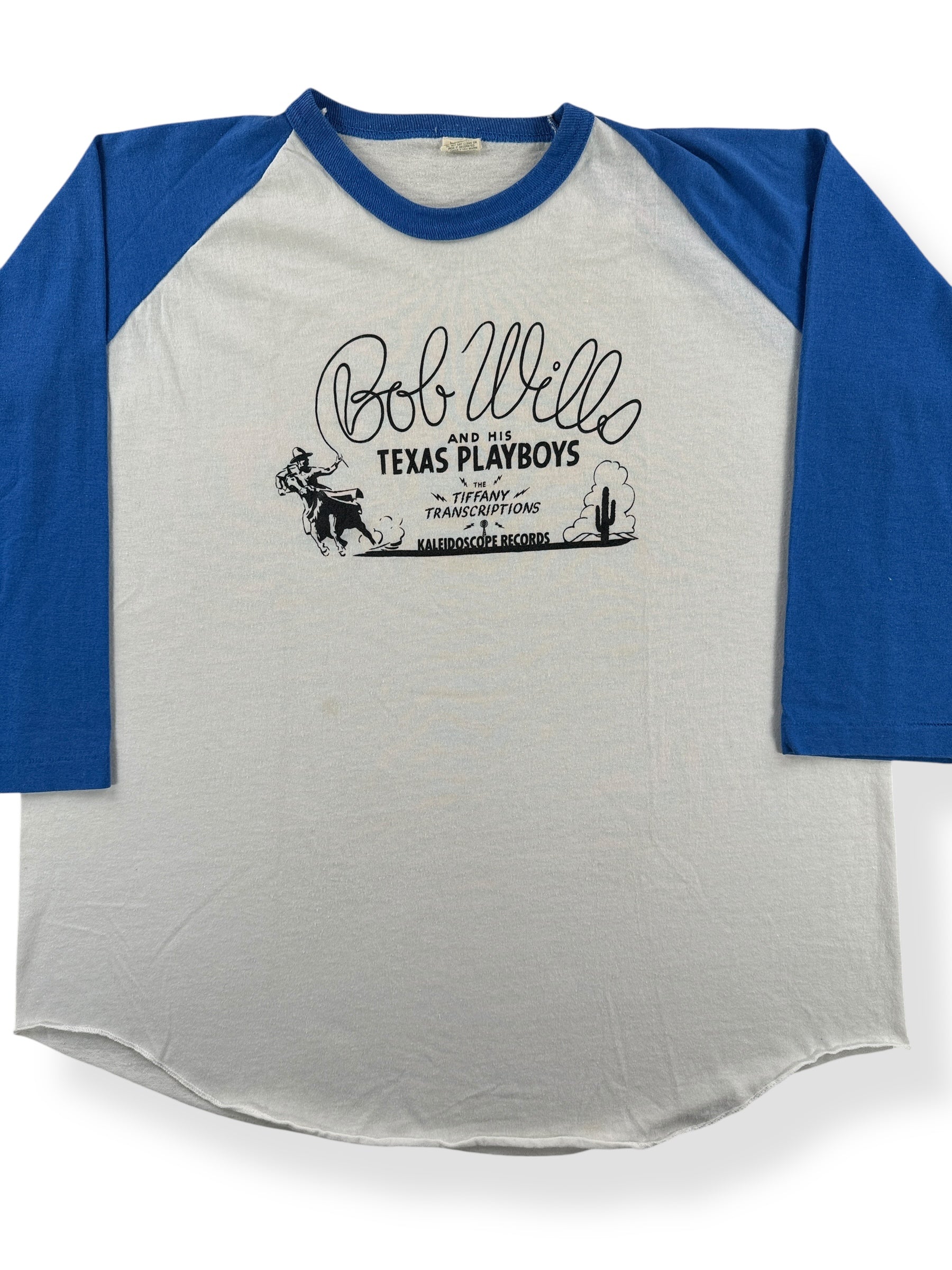 Front Close Up of Vintage Bob Wills Raglan Tee SZ XL