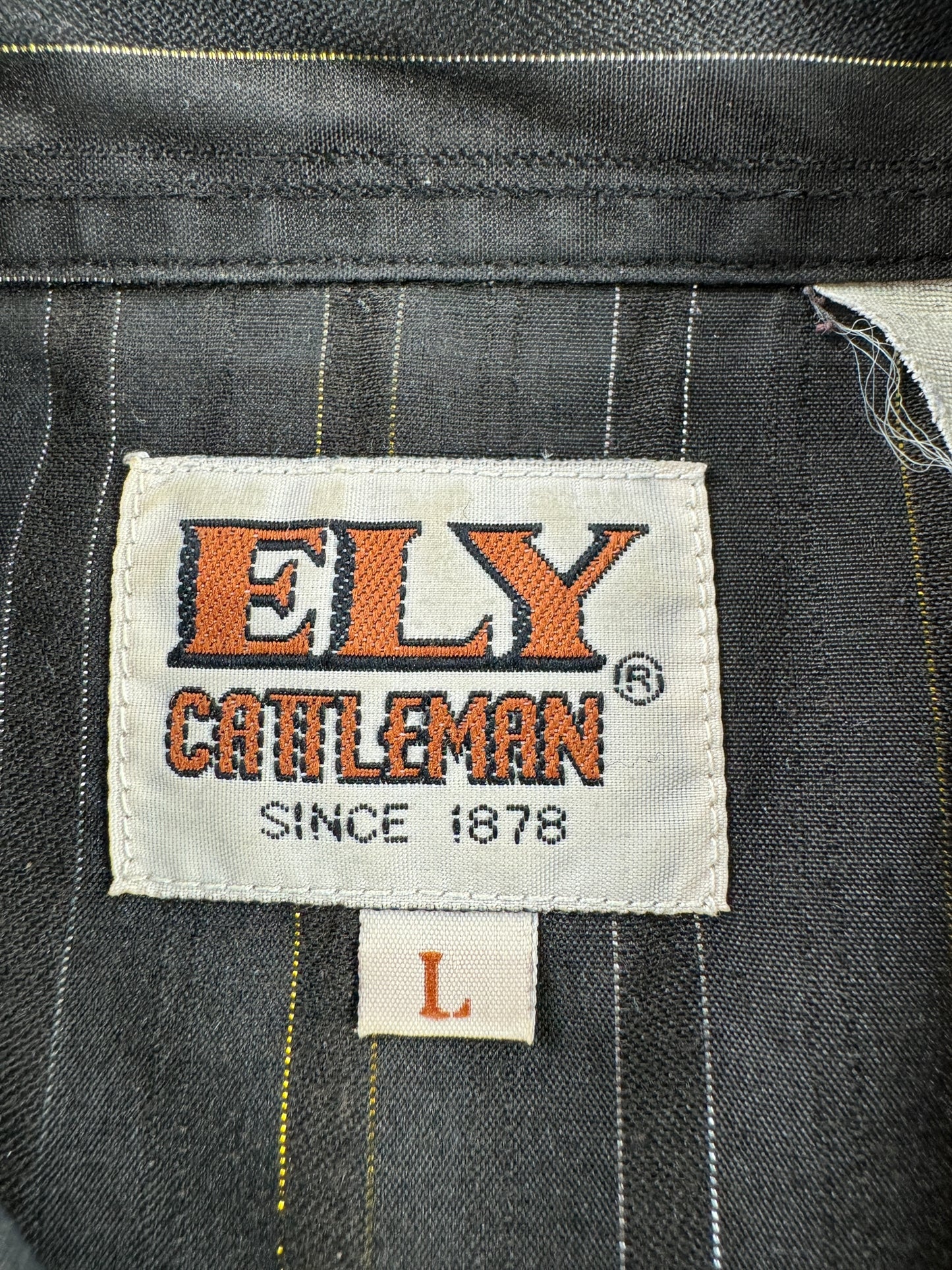 Label on Vintage Ely Pearl Snap SZ L