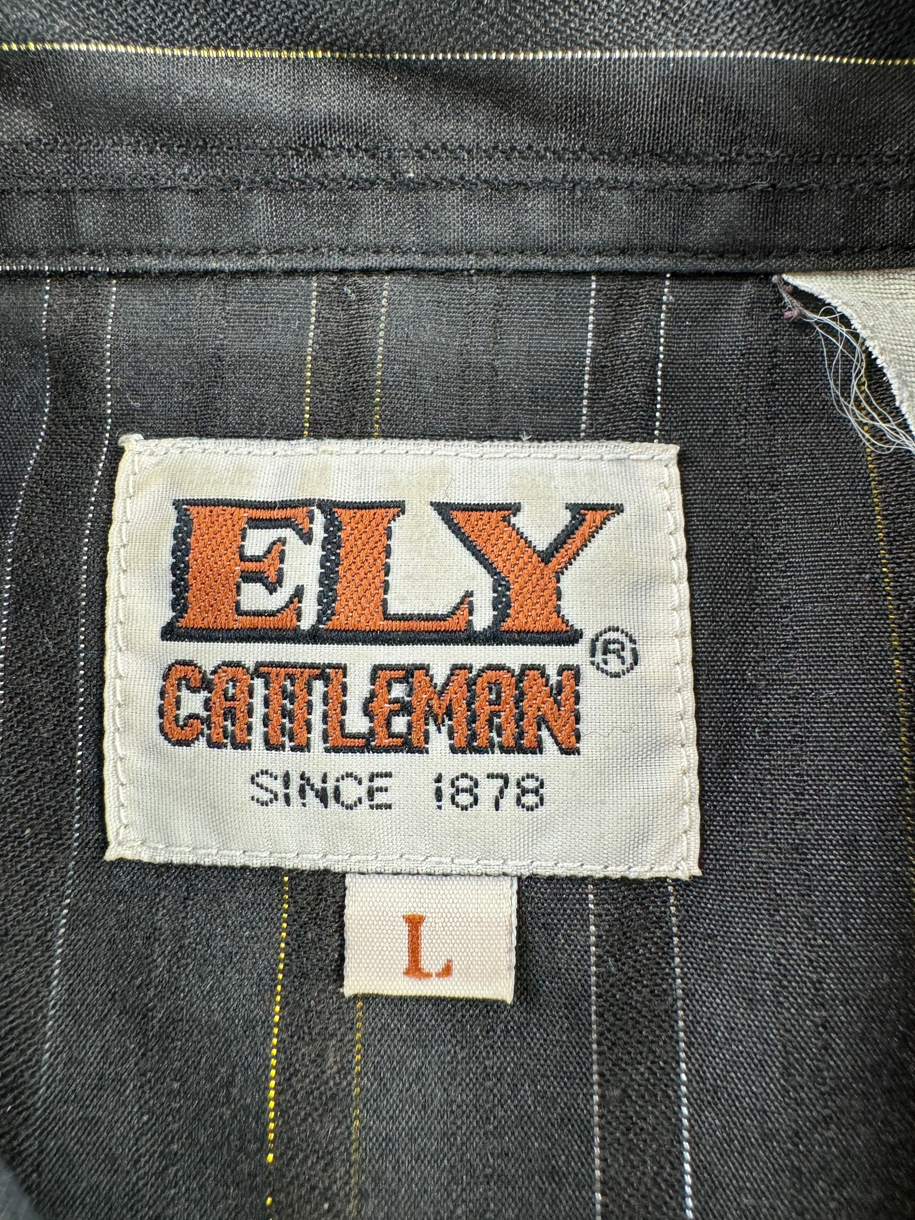 Label on Vintage Ely Pearl Snap SZ L