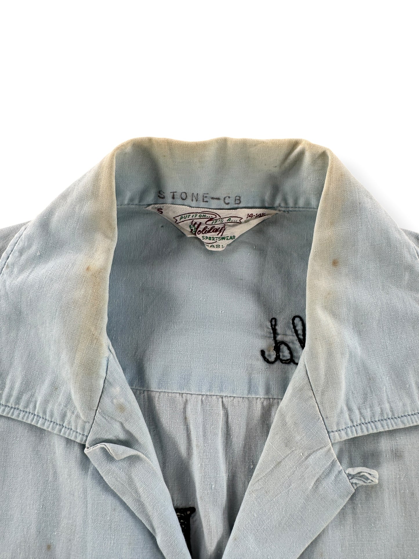 Yellowing on Vintage Chambray-esque Bowling Shirt SZ S AS IS