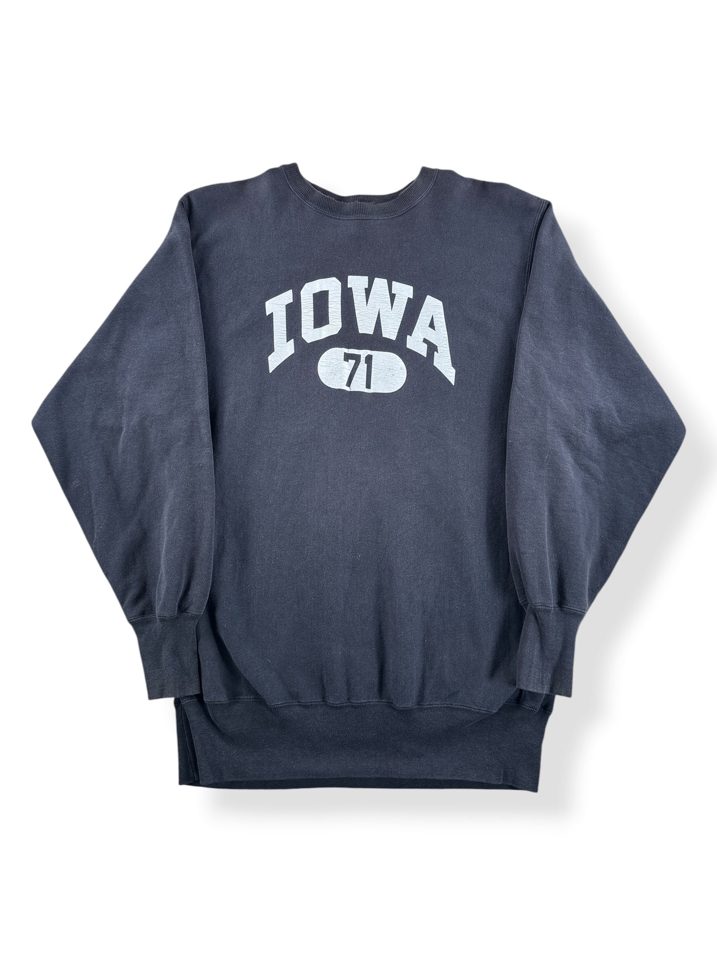 Front of Vintage Iowa Black Champion Reverse Weave Crewneck SZ 3XL (Fits XL)