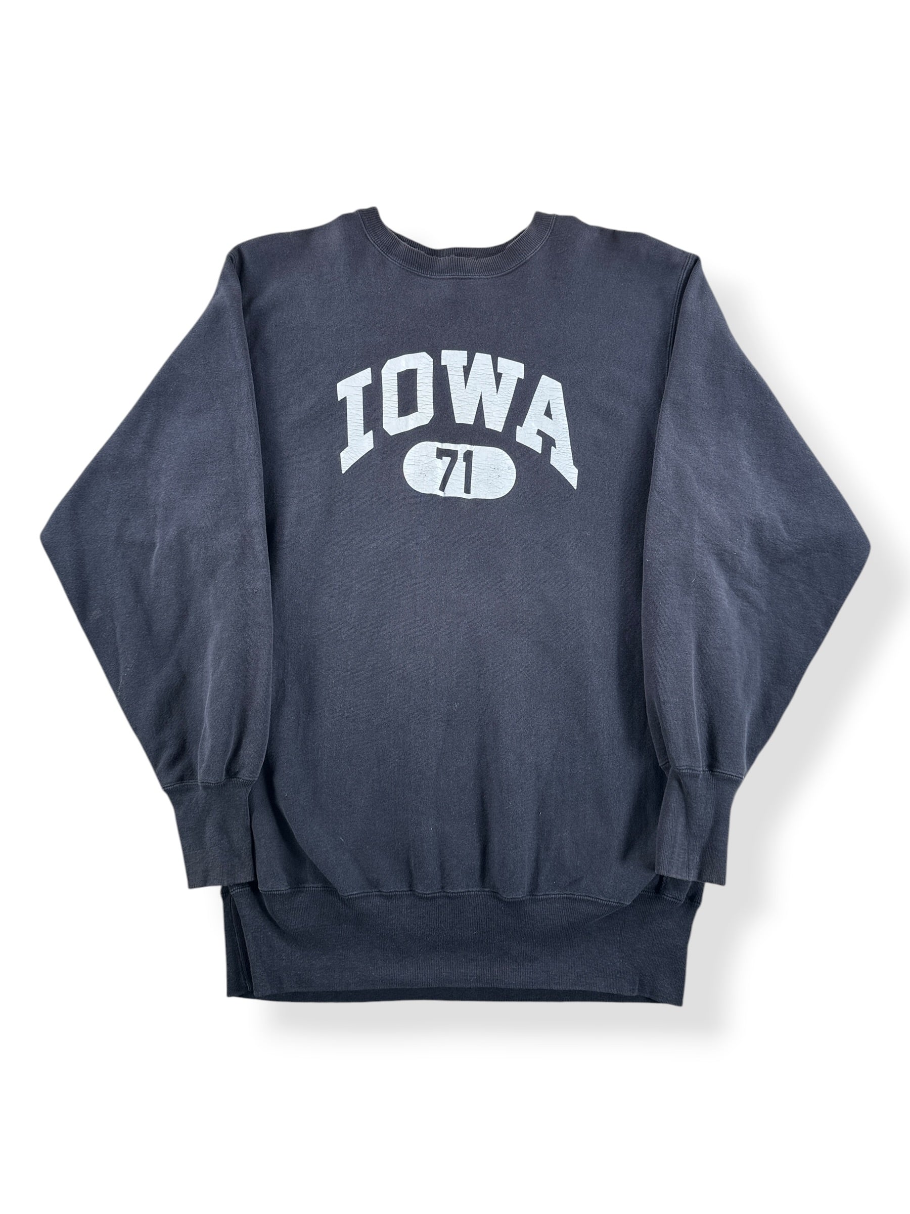 Front of Vintage Iowa Black Champion Reverse Weave Crewneck SZ 3XL (Fits XL)