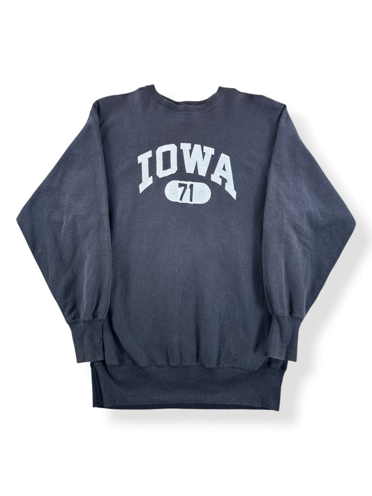 Front of Vintage Iowa Black Champion Reverse Weave Crewneck SZ 3XL (Fits XL)