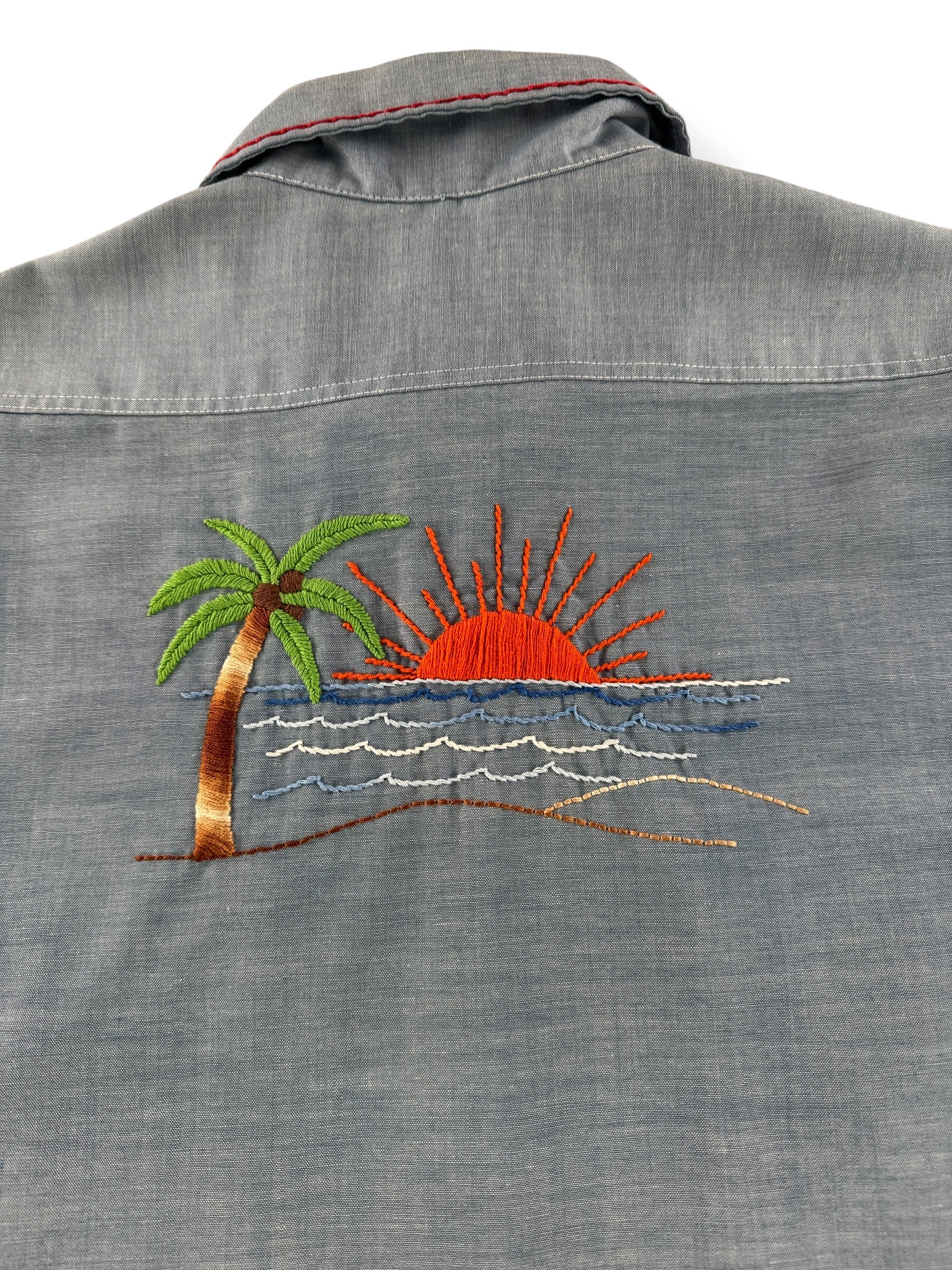 Back Embroidery on Vintage Hippie Embroidered Big Mac 50/50 Chambray Shirt SZ XL