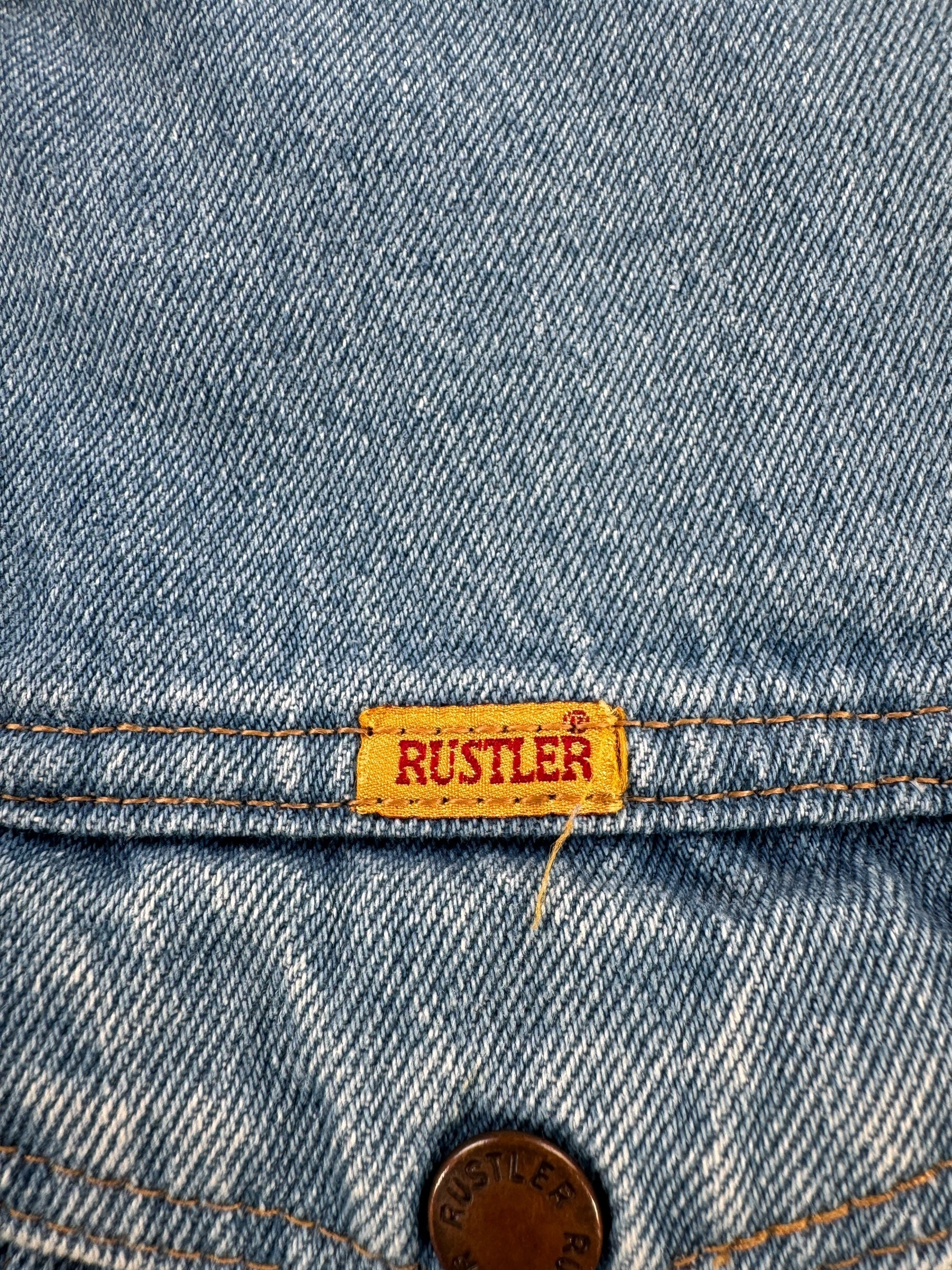 Label on Vintage Rustler Native Art Denim Jacket SZ L