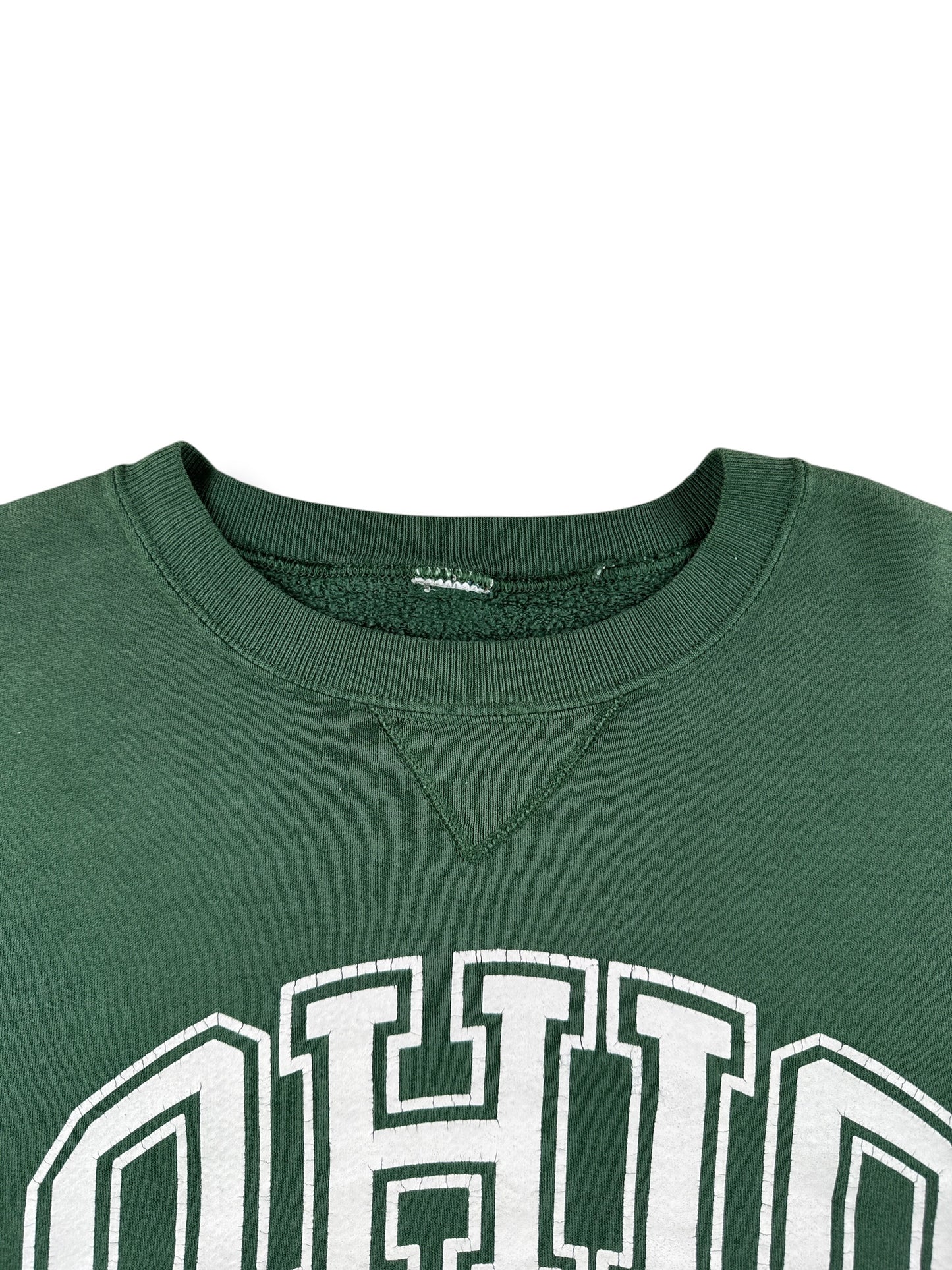Collar on Vintage Russell Athletic Forest Green Ohio Crewneck SZ L